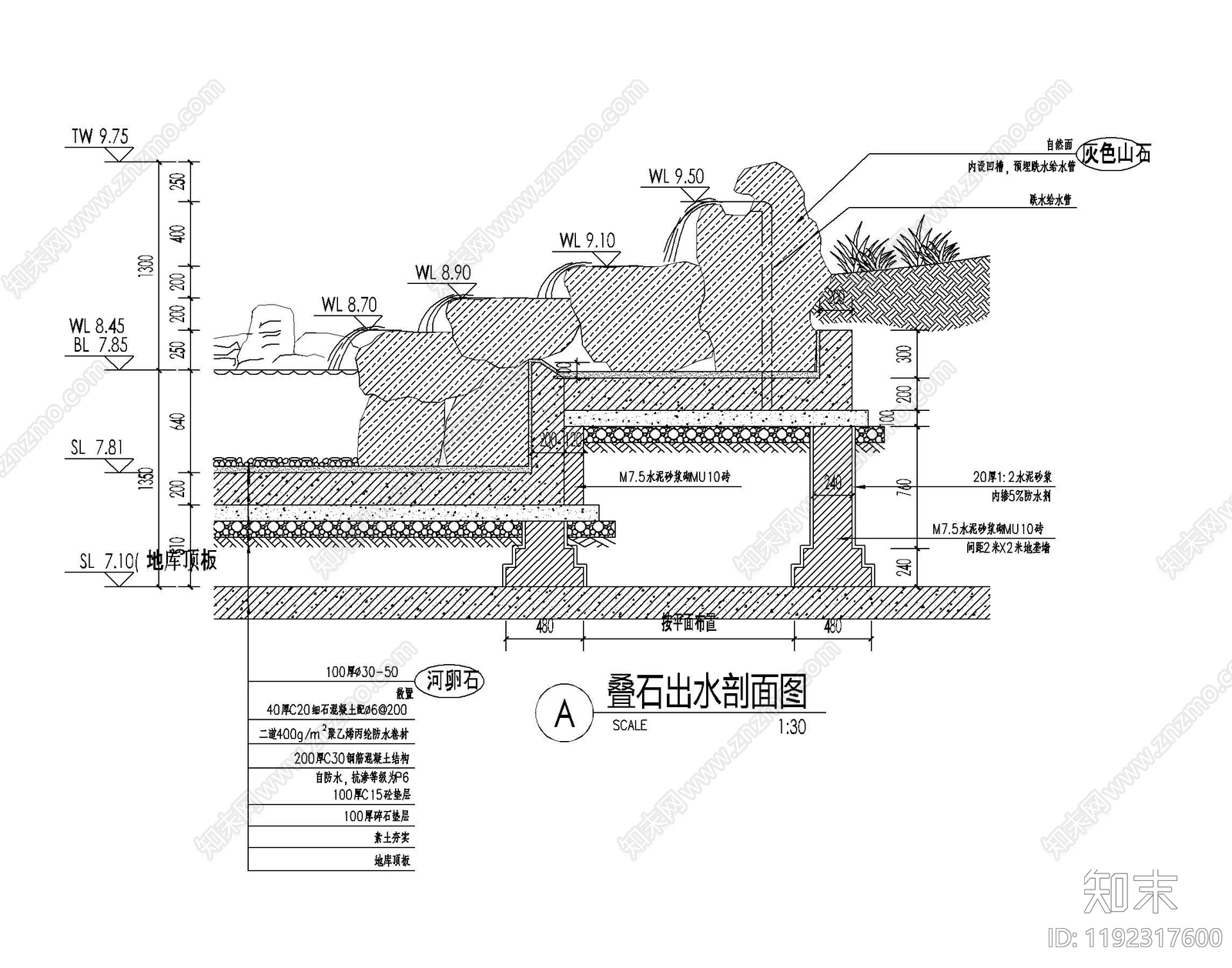 现代假山水景图库cad施工图下载【ID:1192317600】