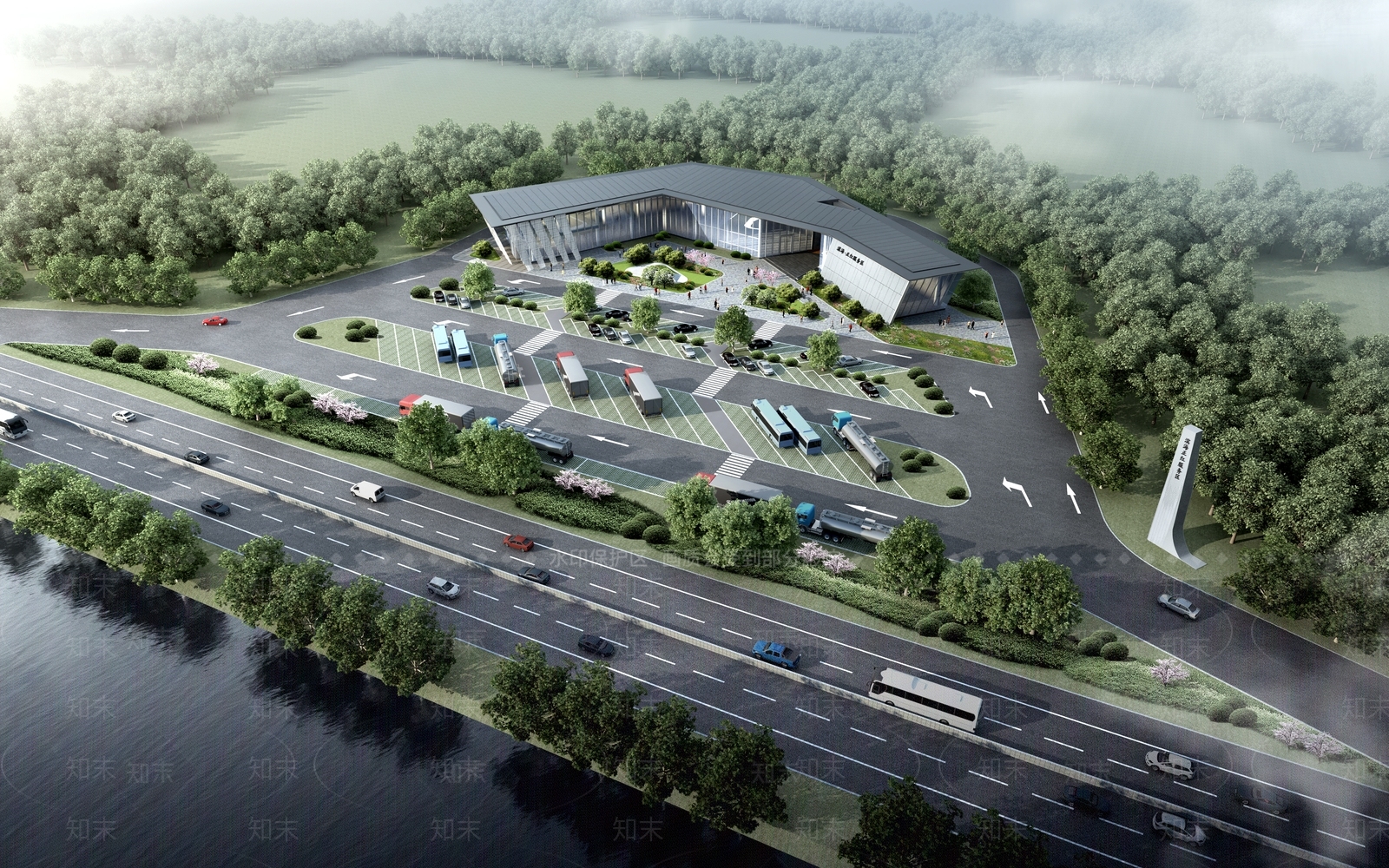 现代户外停车场3D模型下载【ID:1192318597】