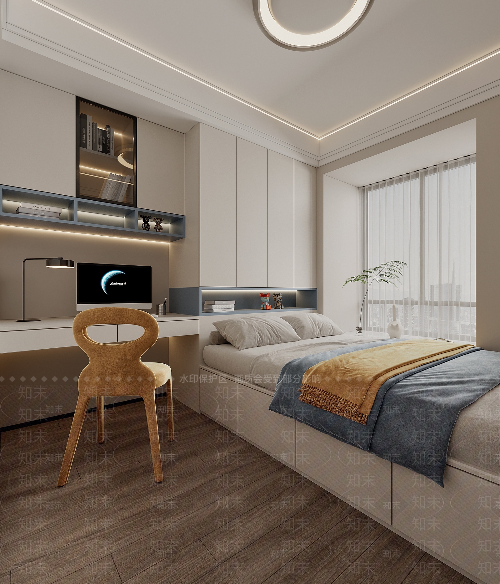 现代奶油榻榻米卧室3D模型下载【ID:1192321172】