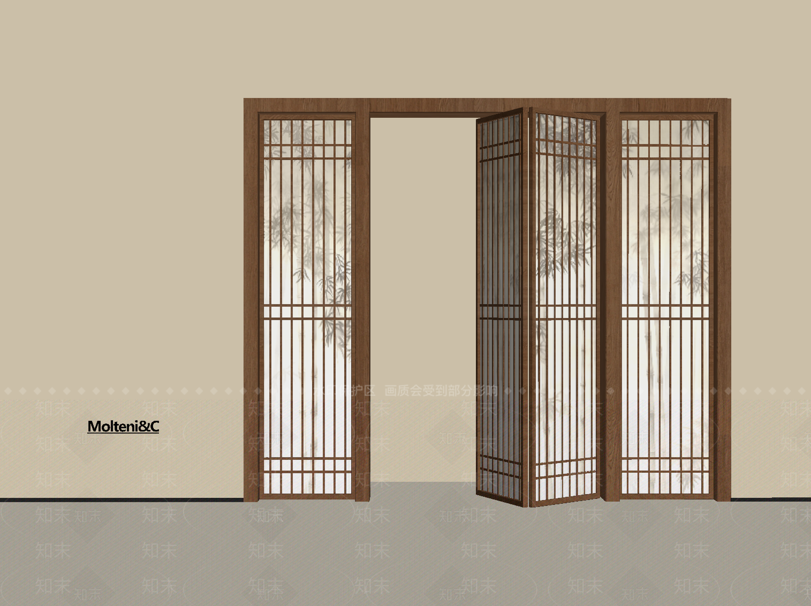 新中式推拉门SU模型下载【ID:1192324711】