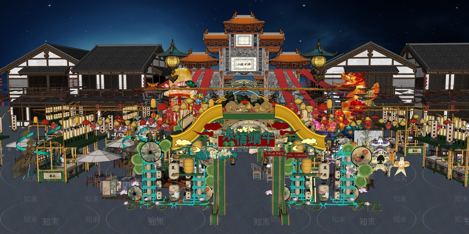 现代新中式商业景观SU模型下载【ID:1192327568】