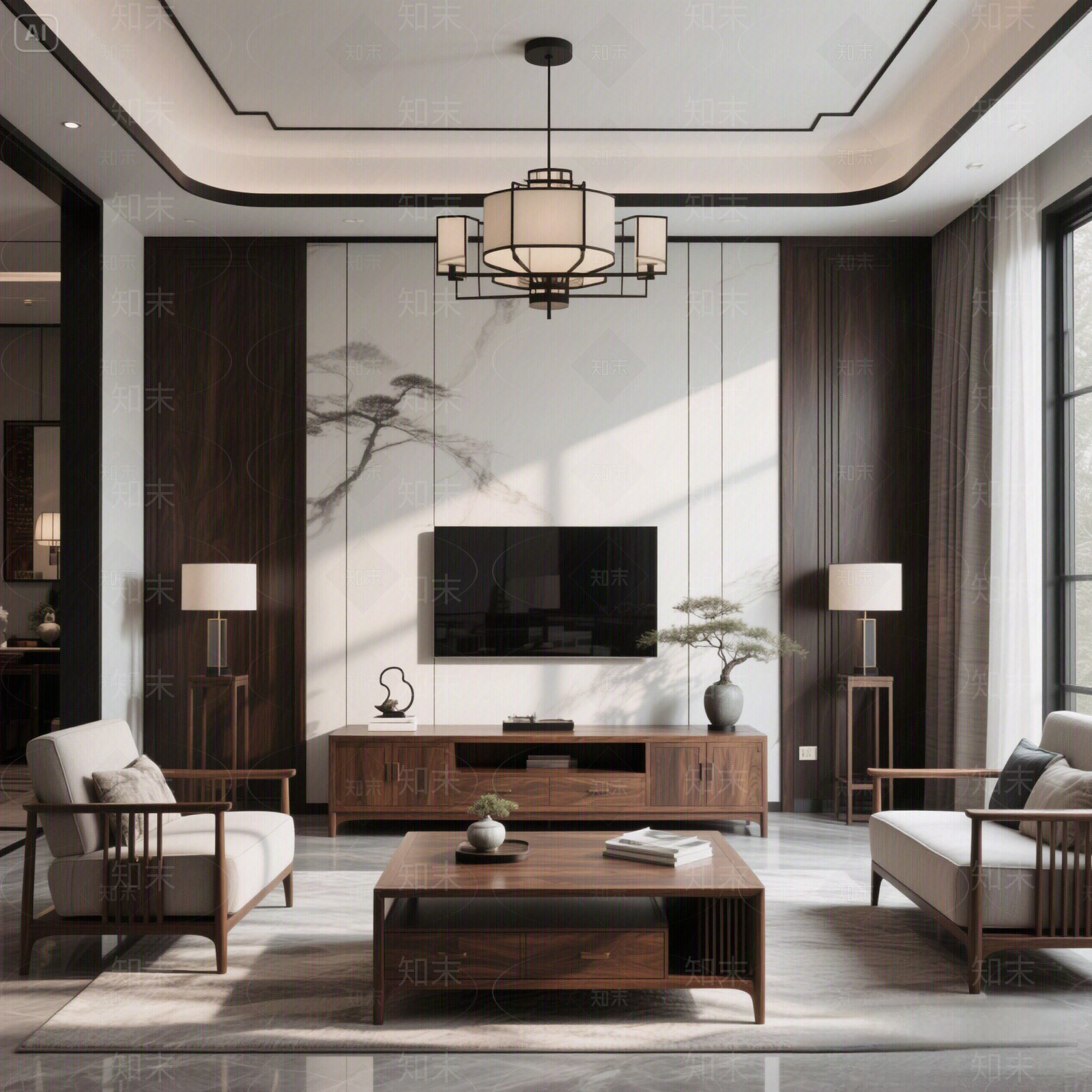 新中式中式客厅贴图下载【ID:1192328567】