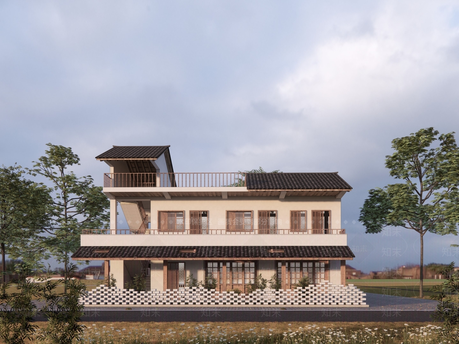 新中式侘寂乡村民房SU模型下载【ID:1192333886】