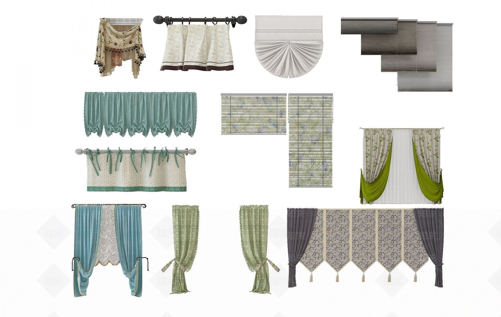 现代窗帘组合3D模型下载【ID:1192334670】