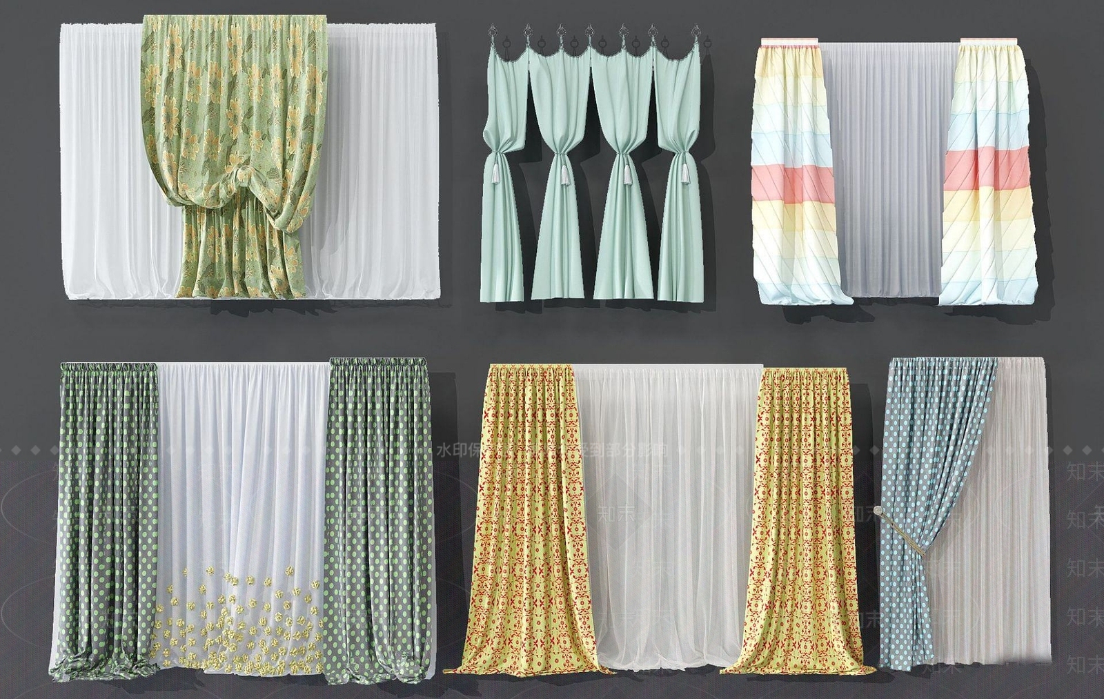 现代窗帘落地帘3D模型下载【ID:1192335836】