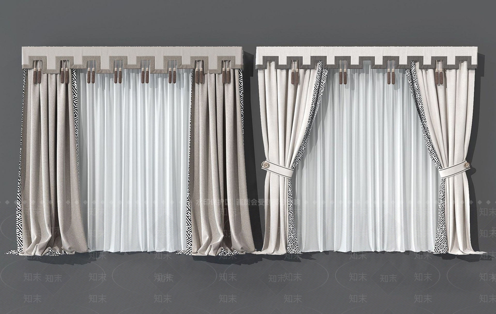 现代窗帘落地帘3D模型下载【ID:1192335974】
