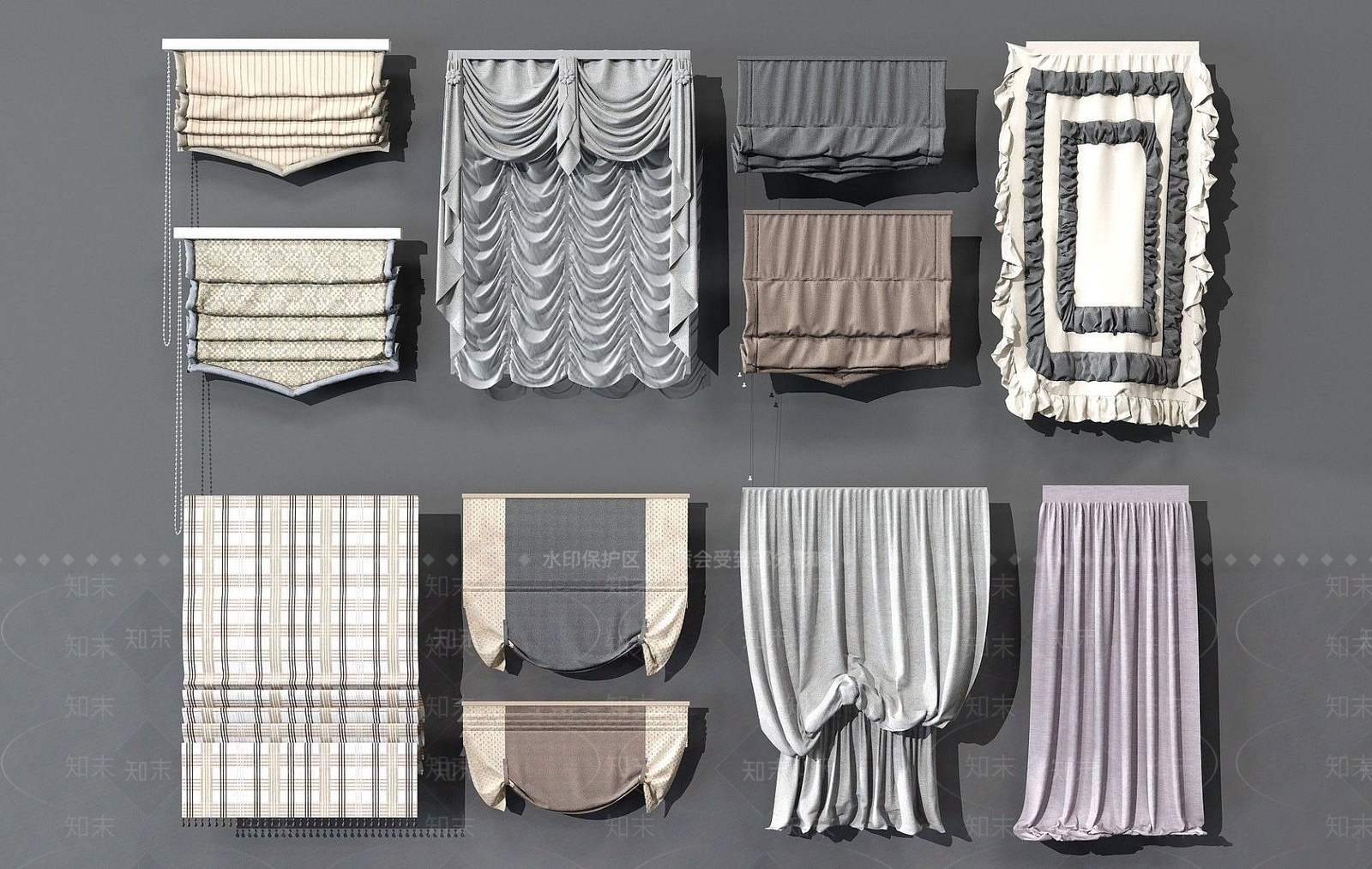 现代窗帘落地帘3D模型下载【ID:1192336030】