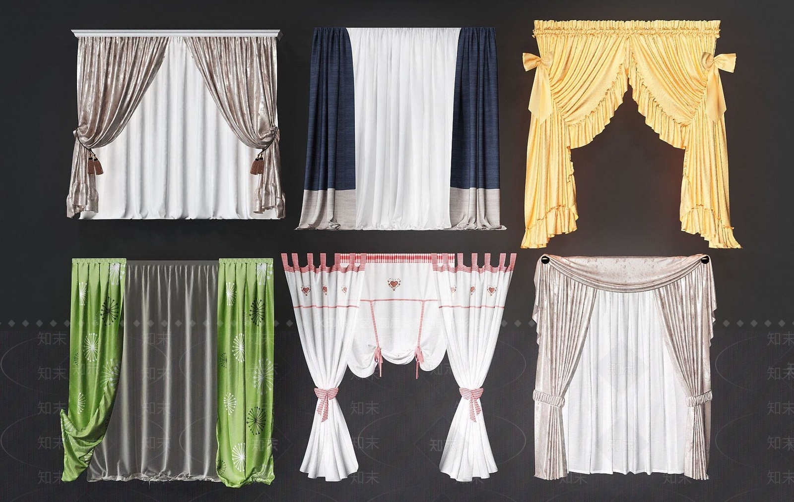 现代窗帘落地帘3D模型下载【ID:1192336054】