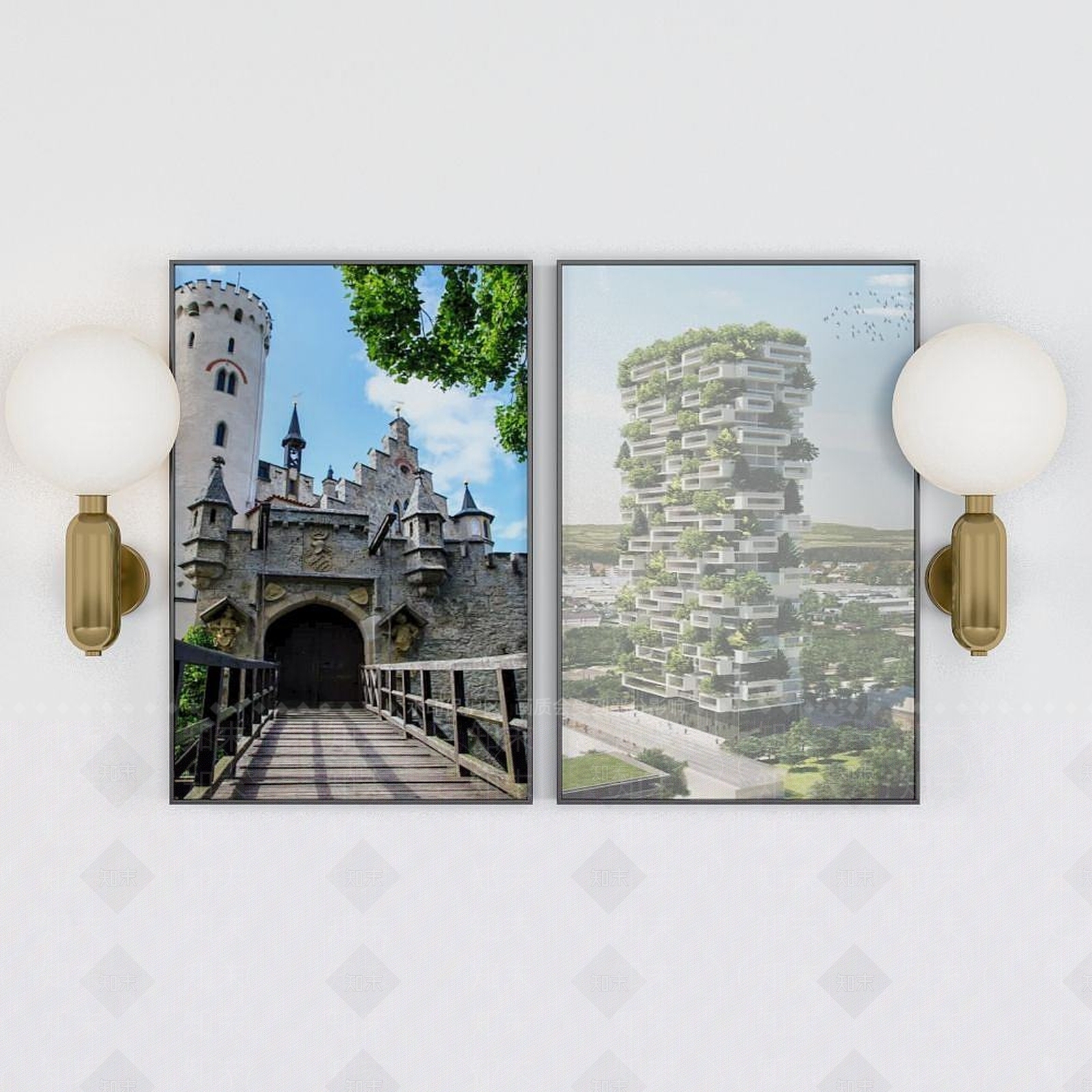 现代古建筑装饰画3D模型下载【ID:1192340417】