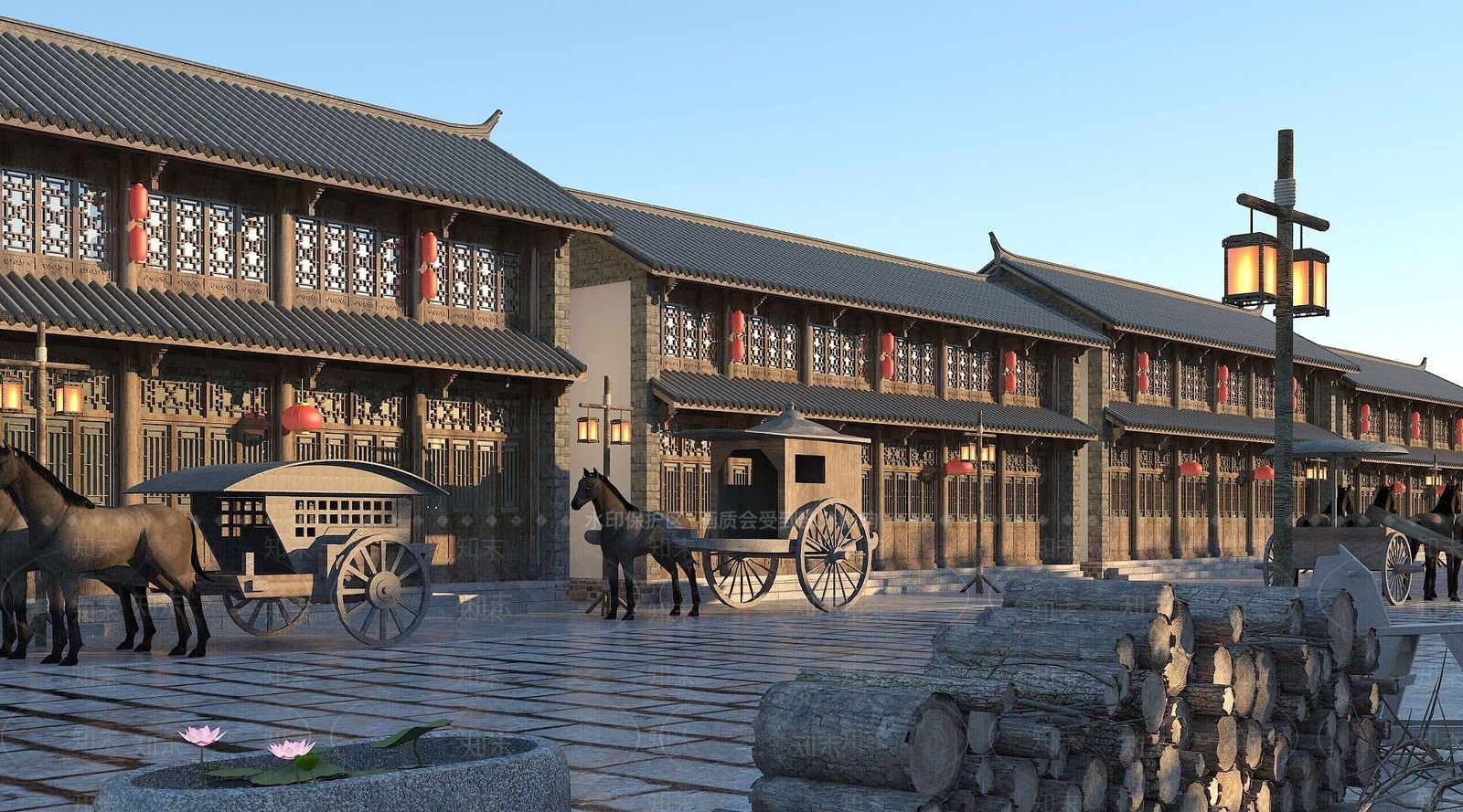 现代古建商业街3D模型下载【ID:1192340854】