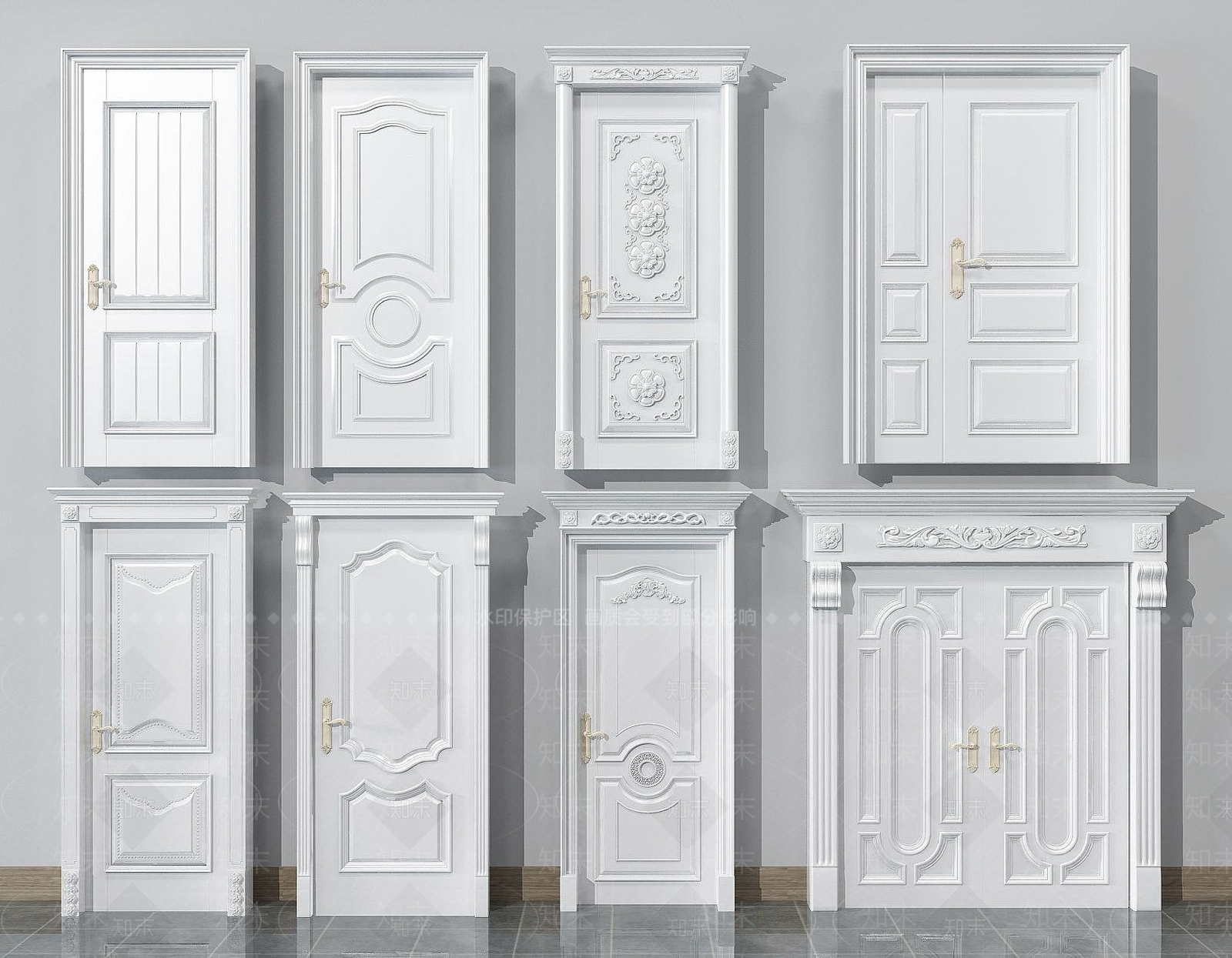 欧式古典欧式木门组合3D模型下载【ID:1192341813】