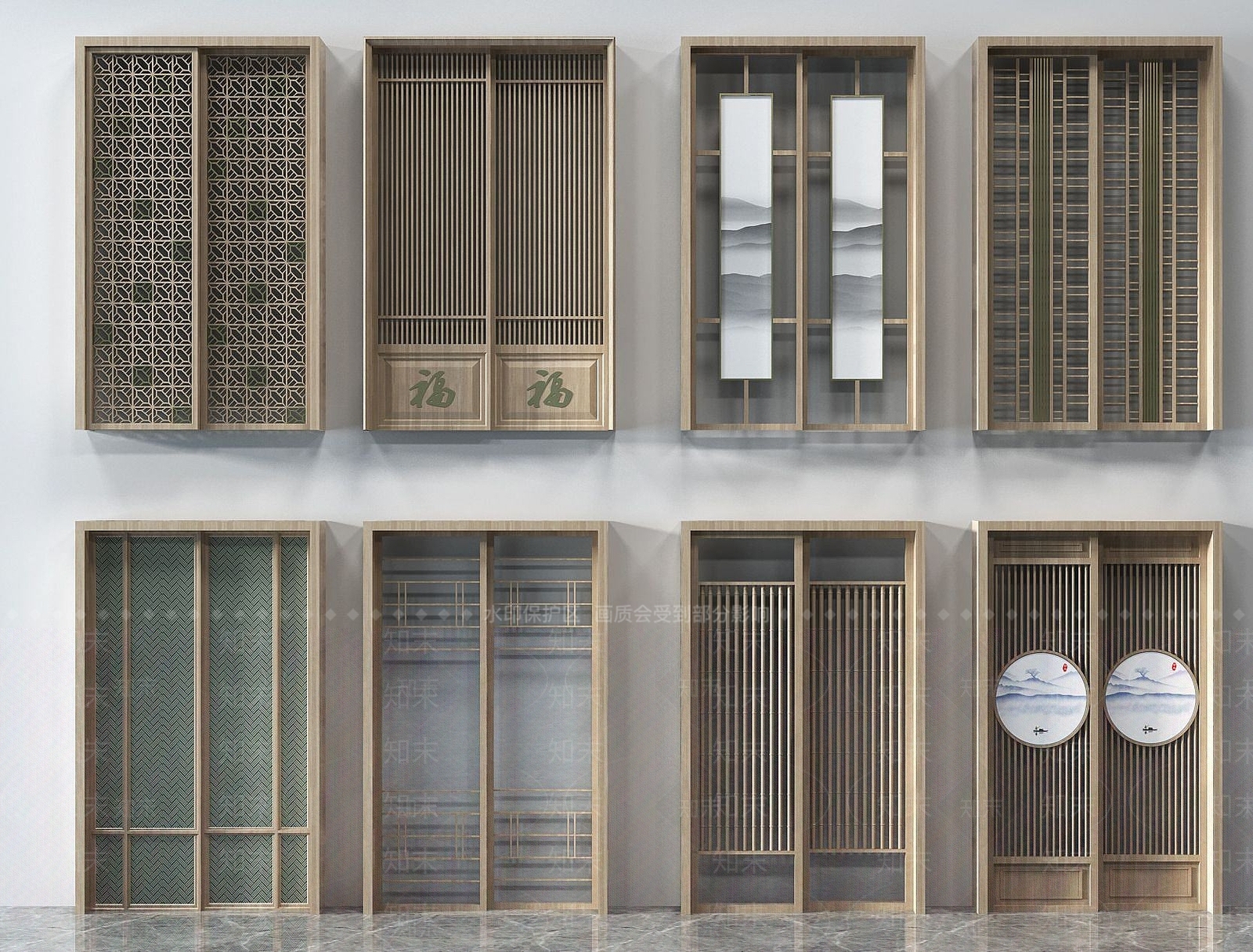 中式推拉门组合3D模型下载【ID:1192342717】