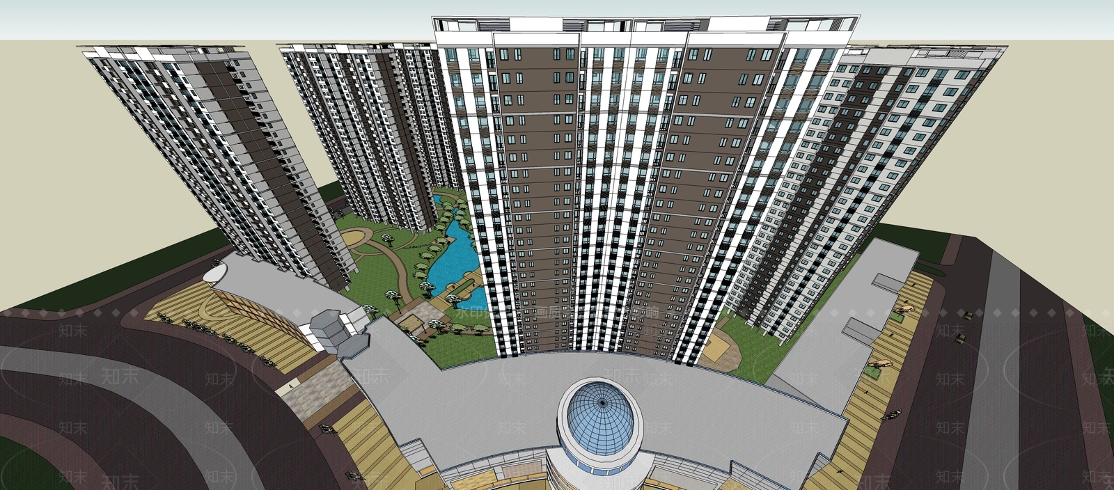 现代高层住宅SU模型下载【ID:1192349076】