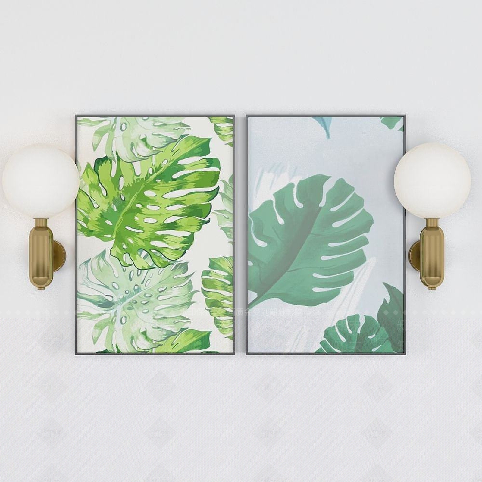 现代树叶装饰挂画3D模型下载【ID:1192349177】