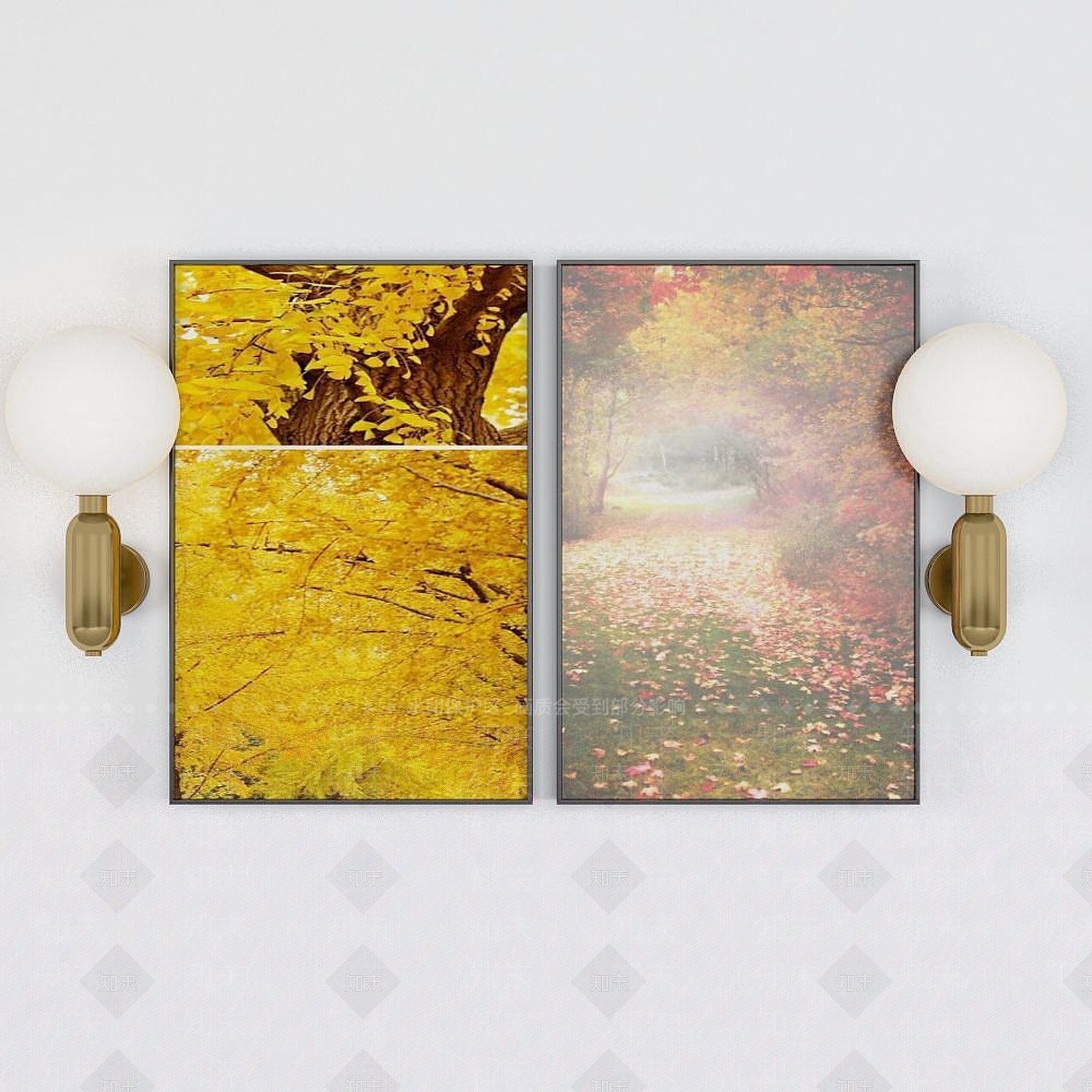 现代树叶装饰挂画3D模型下载【ID:1192351987】