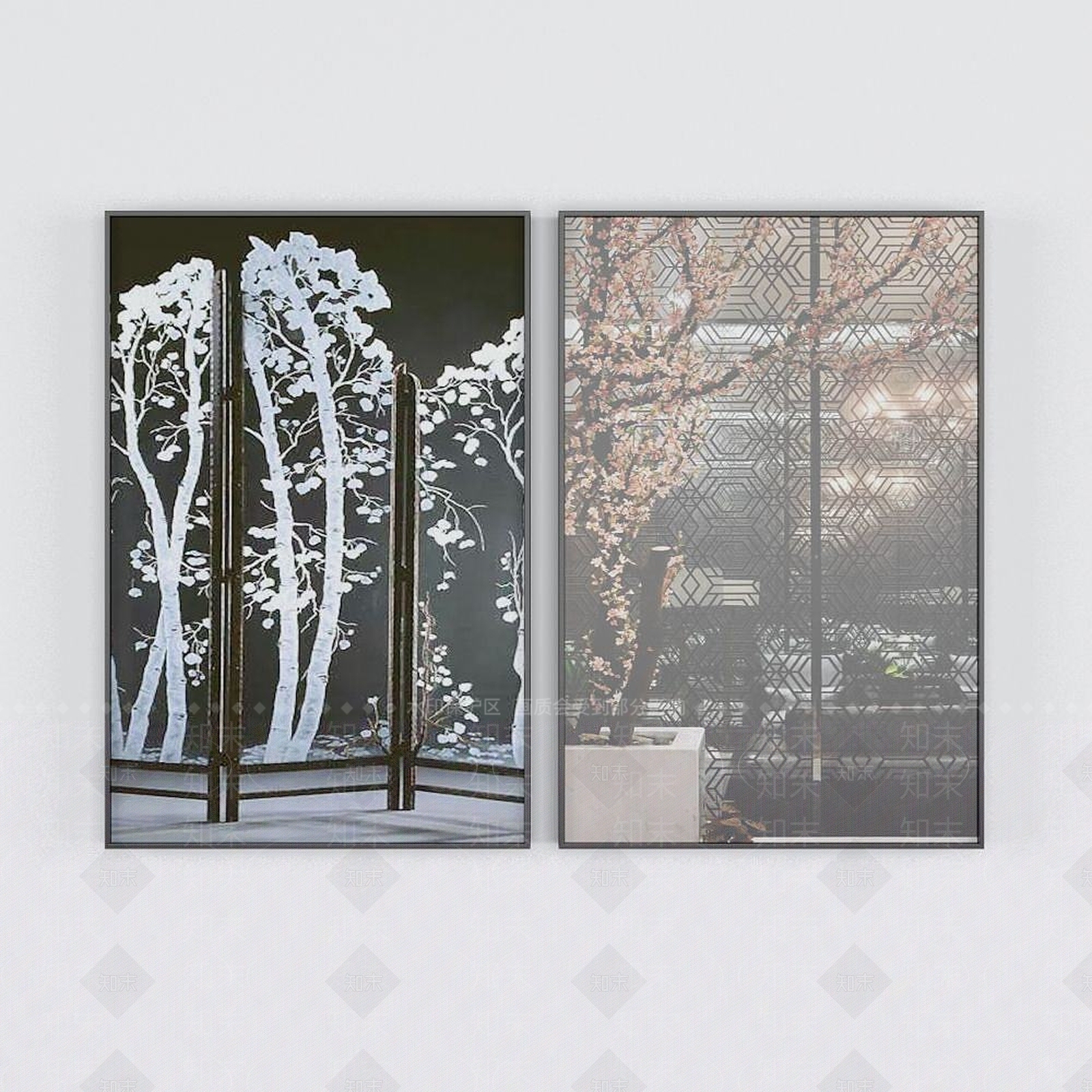 中式屏风装饰画3D模型下载【ID:1192353783】