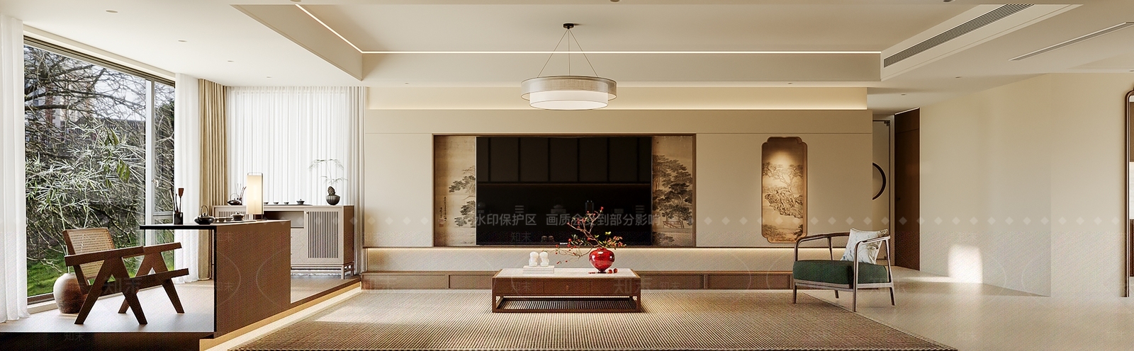 新中式电视背景墙3D模型下载【ID:1192361386】