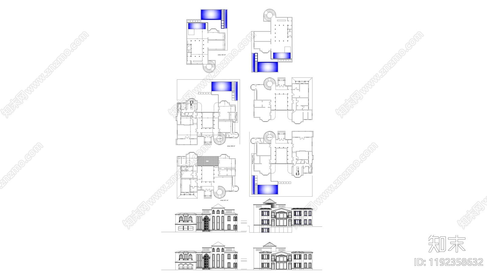 现代别墅建筑施工图下载【ID:1192358632】