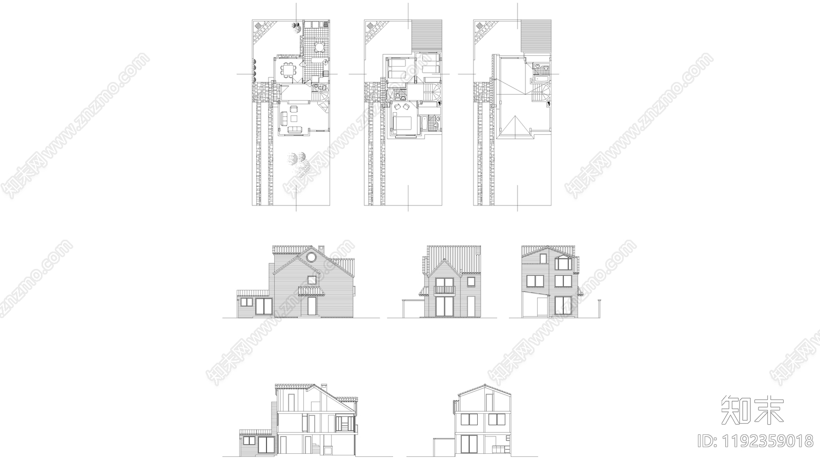 现代别墅建筑施工图下载【ID:1192359018】