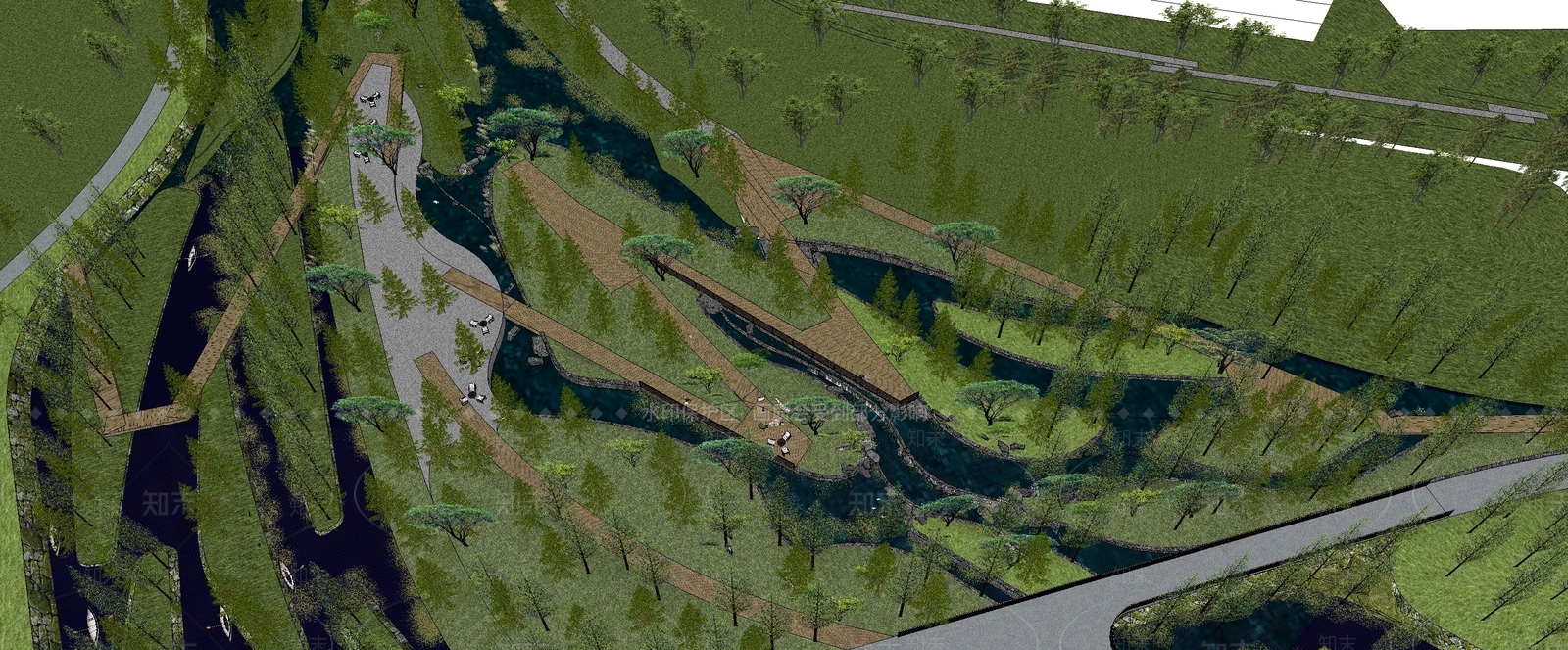 现代滨水景观SU模型下载【ID:1192360326】