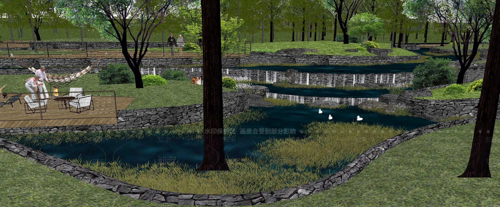现代滨水景观SU模型下载【ID:1192360326】