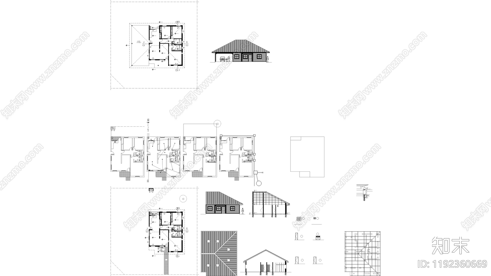 现代别墅建筑施工图下载【ID:1192360669】