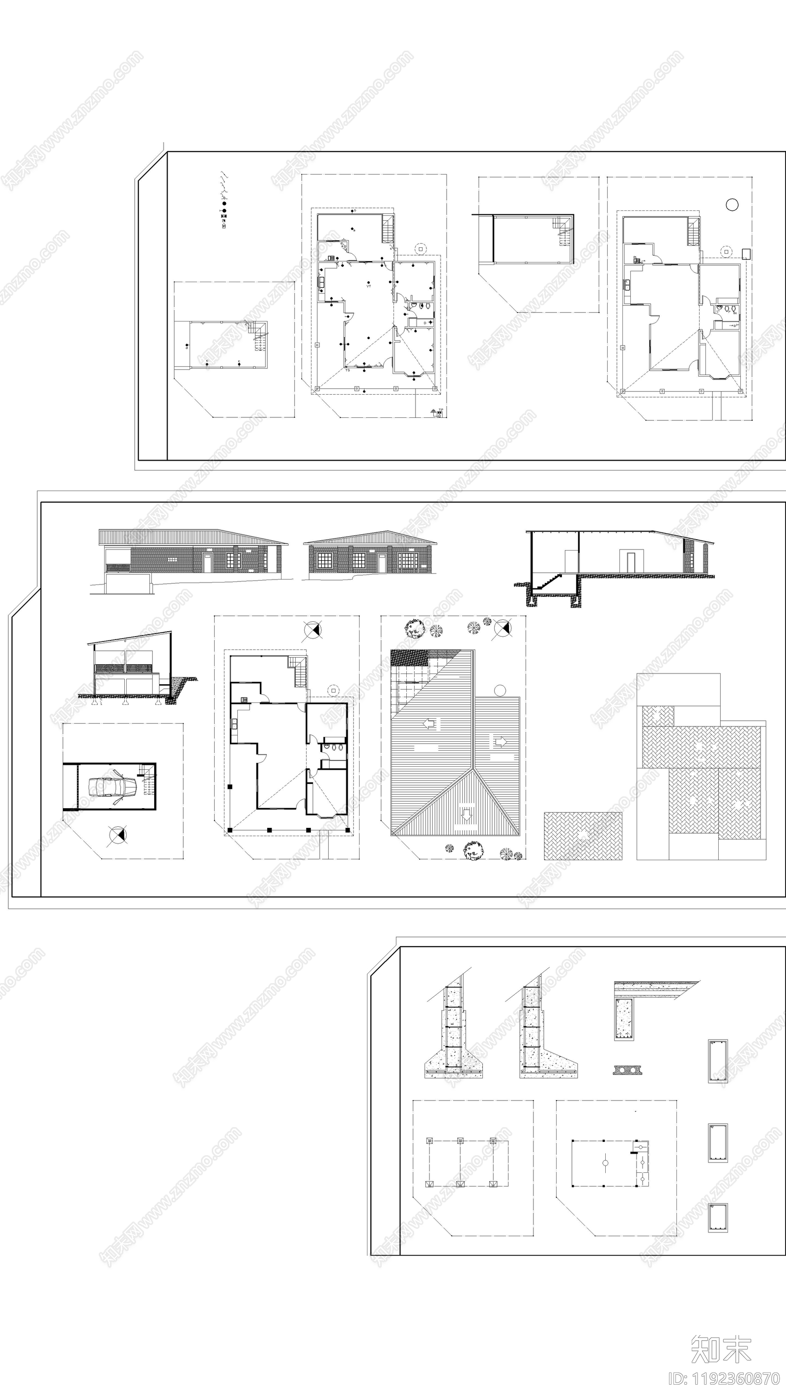 现代别墅建筑施工图下载【ID:1192360870】
