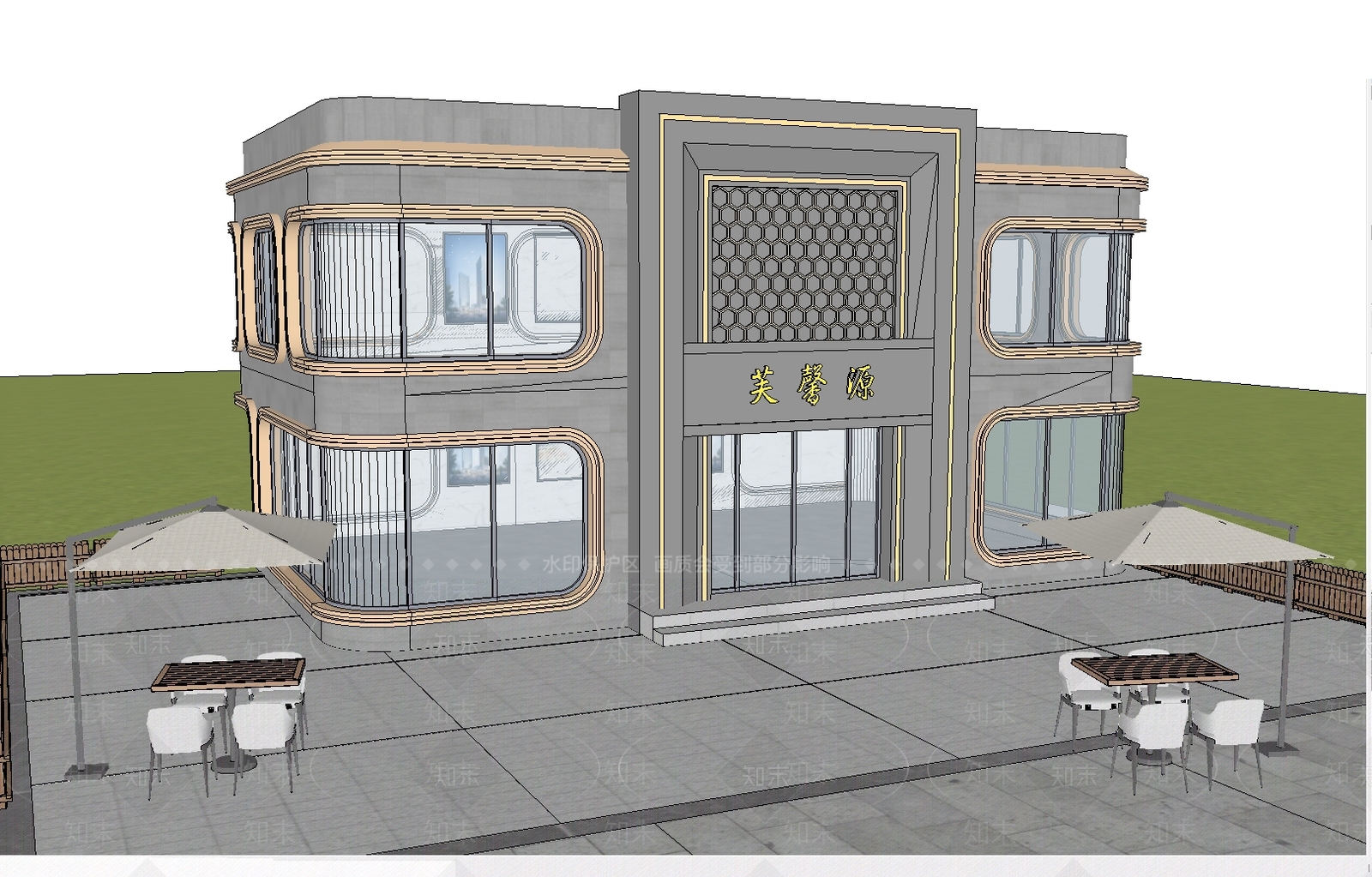 现代新中式小公建SU模型下载【ID:1192362264】