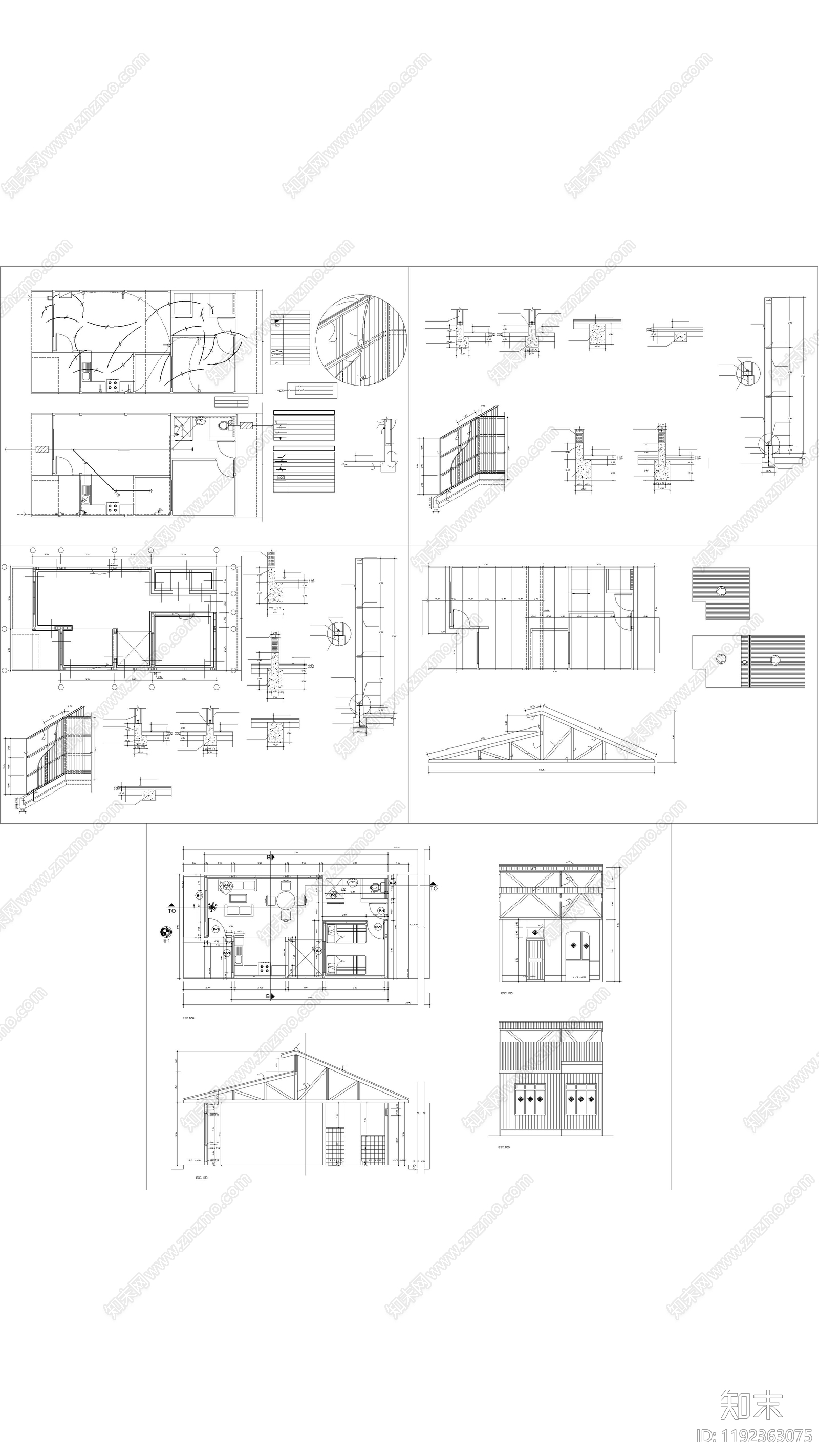 现代别墅建筑施工图下载【ID:1192363075】