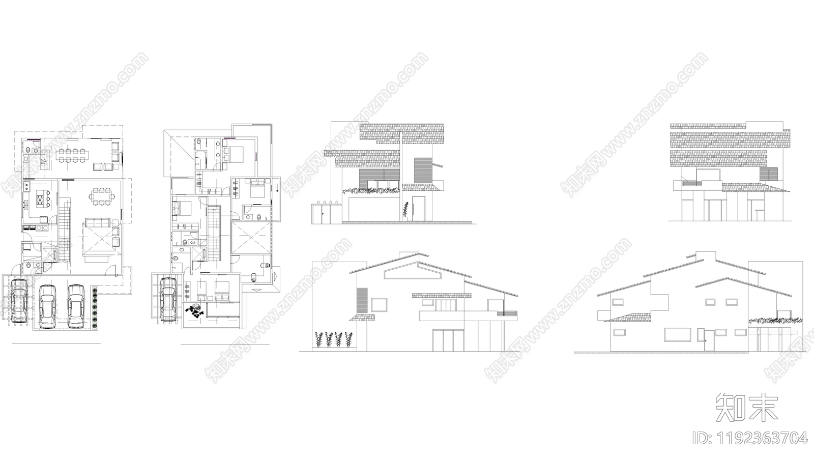 现代别墅建筑施工图下载【ID:1192363704】