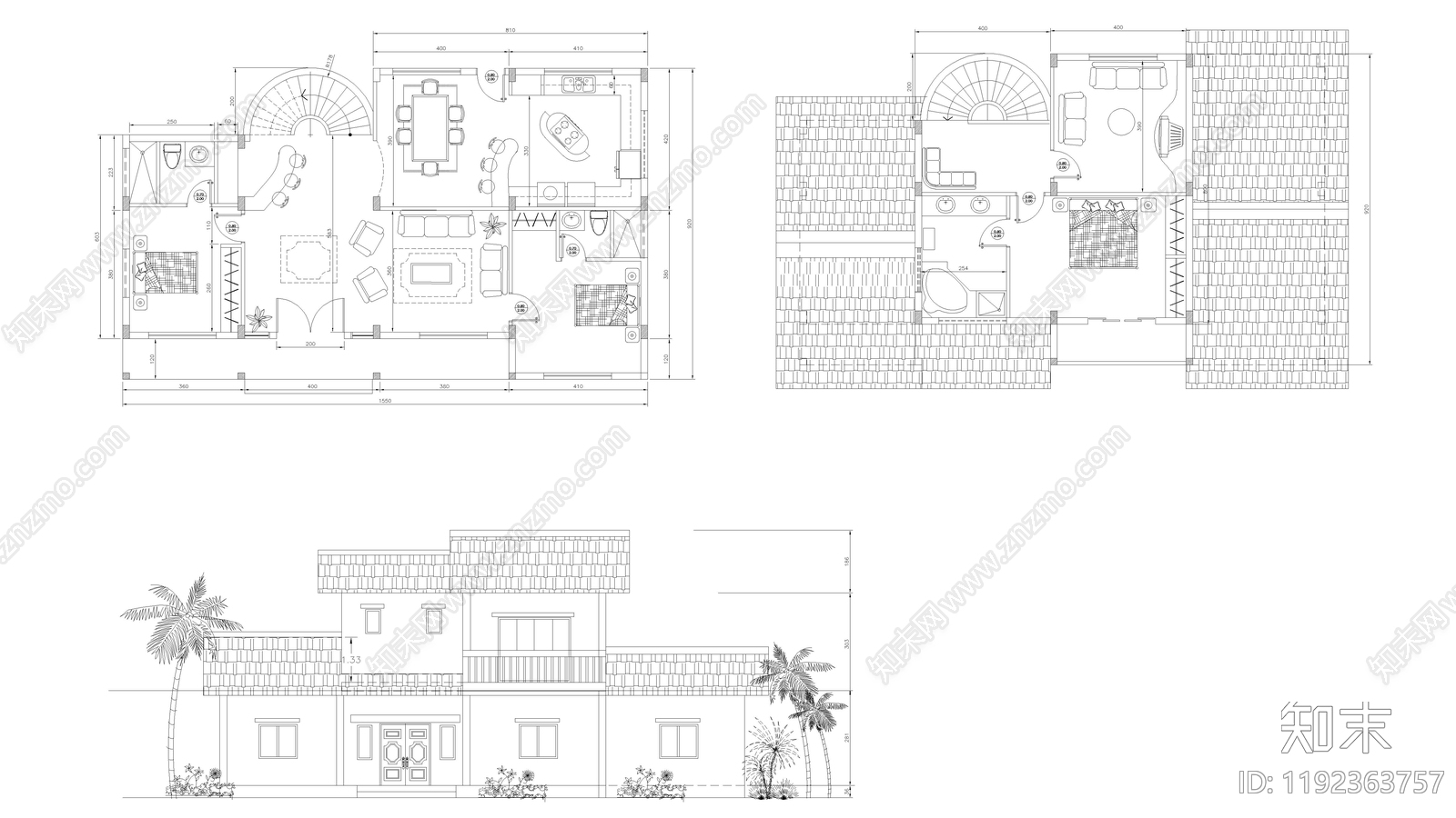 现代别墅建筑施工图下载【ID:1192363757】