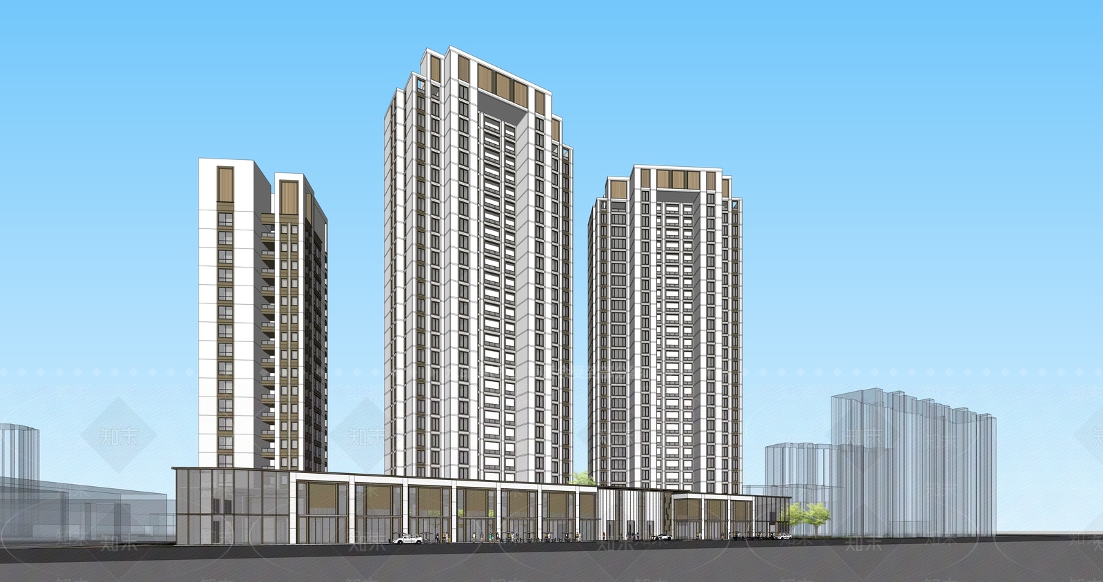 现代商业街SU模型下载【ID:1192365962】