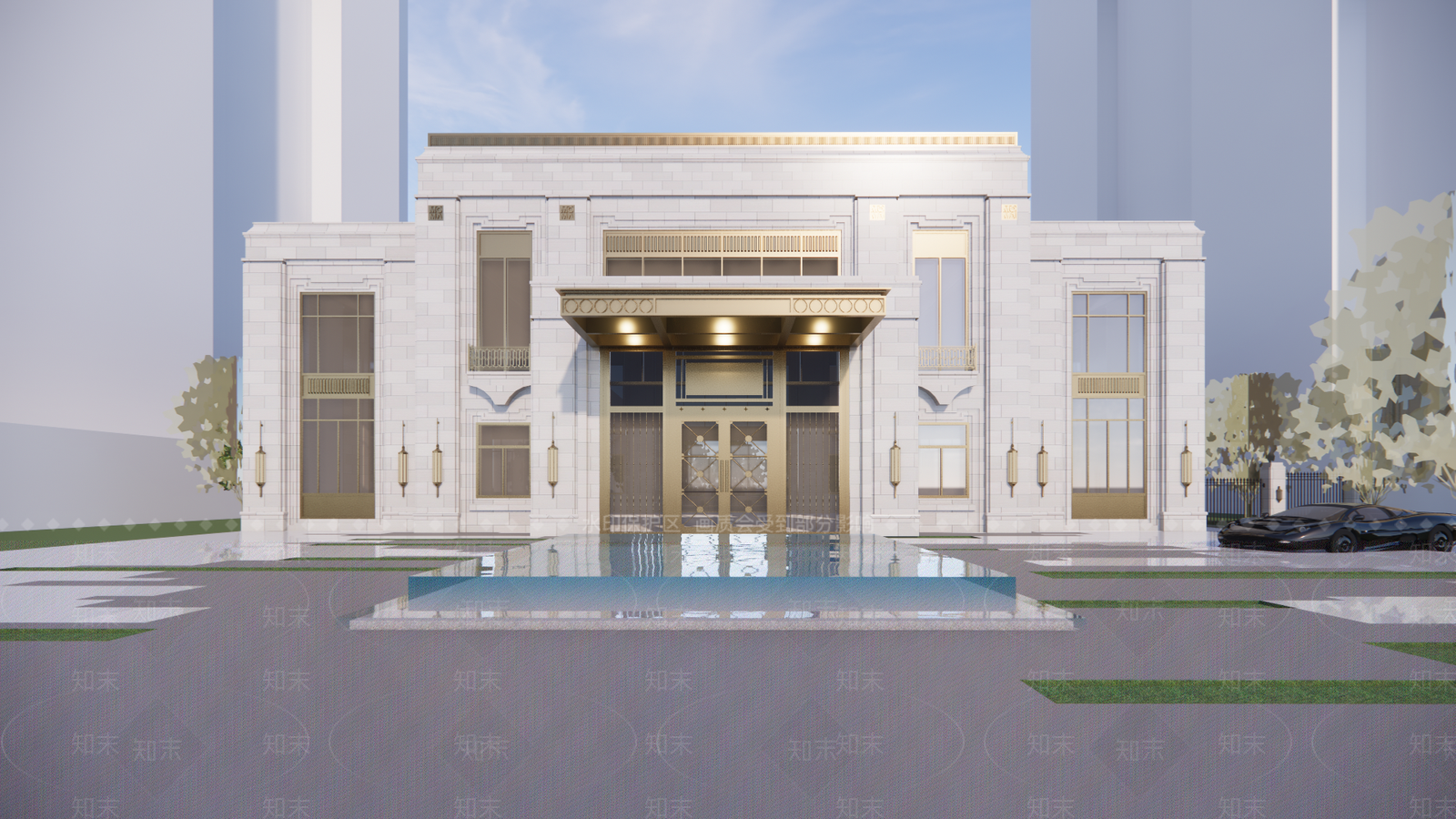 现代售楼处建筑SU模型下载【ID:1192366007】