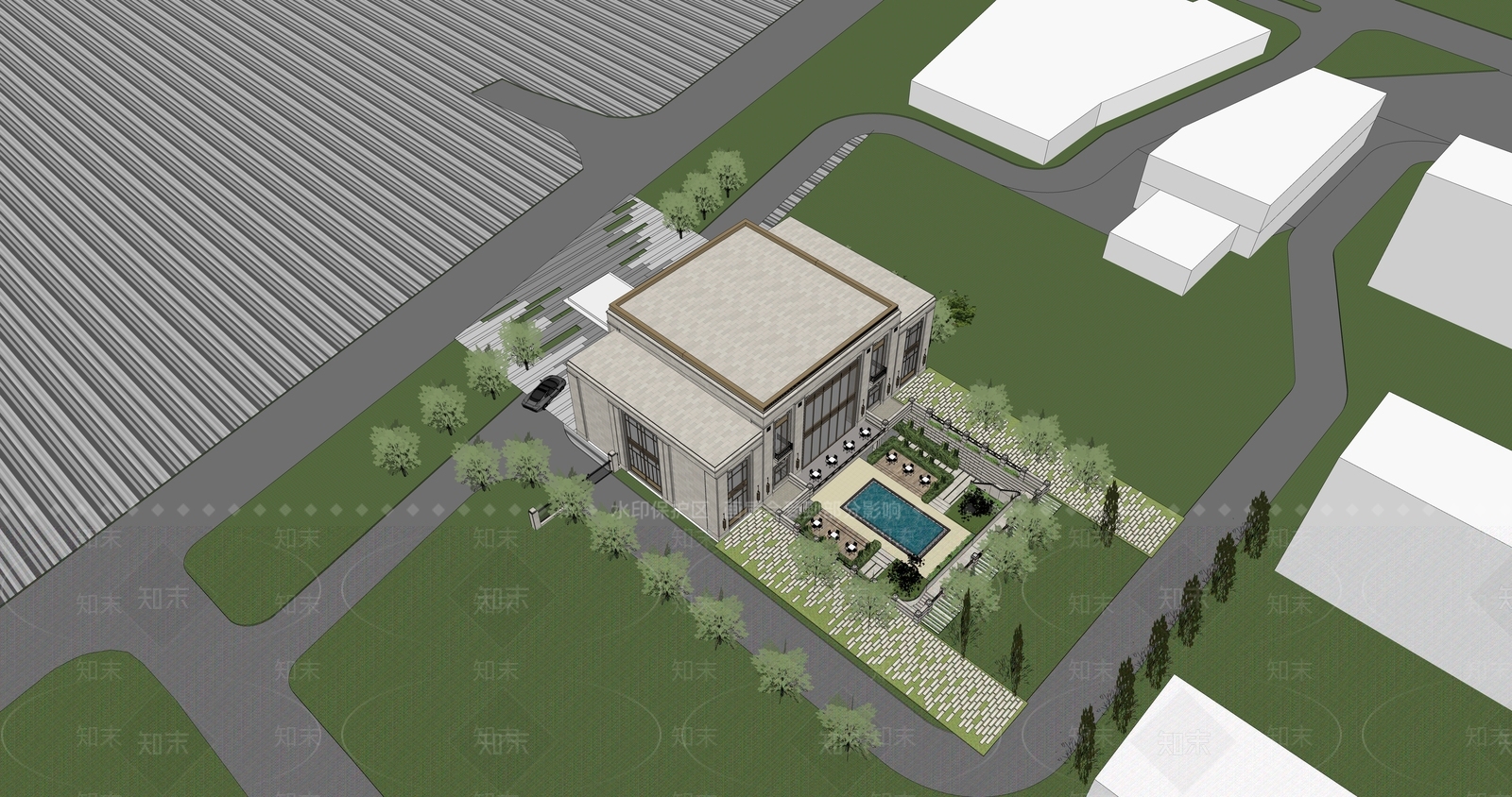 现代售楼处建筑SU模型下载【ID:1192366007】