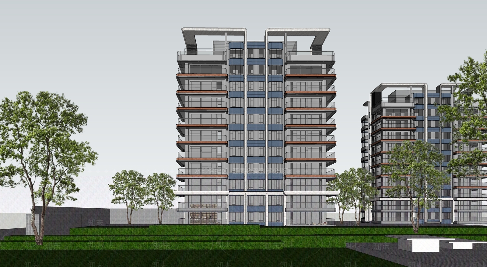 现代小区建筑SU模型下载【ID:1192370601】