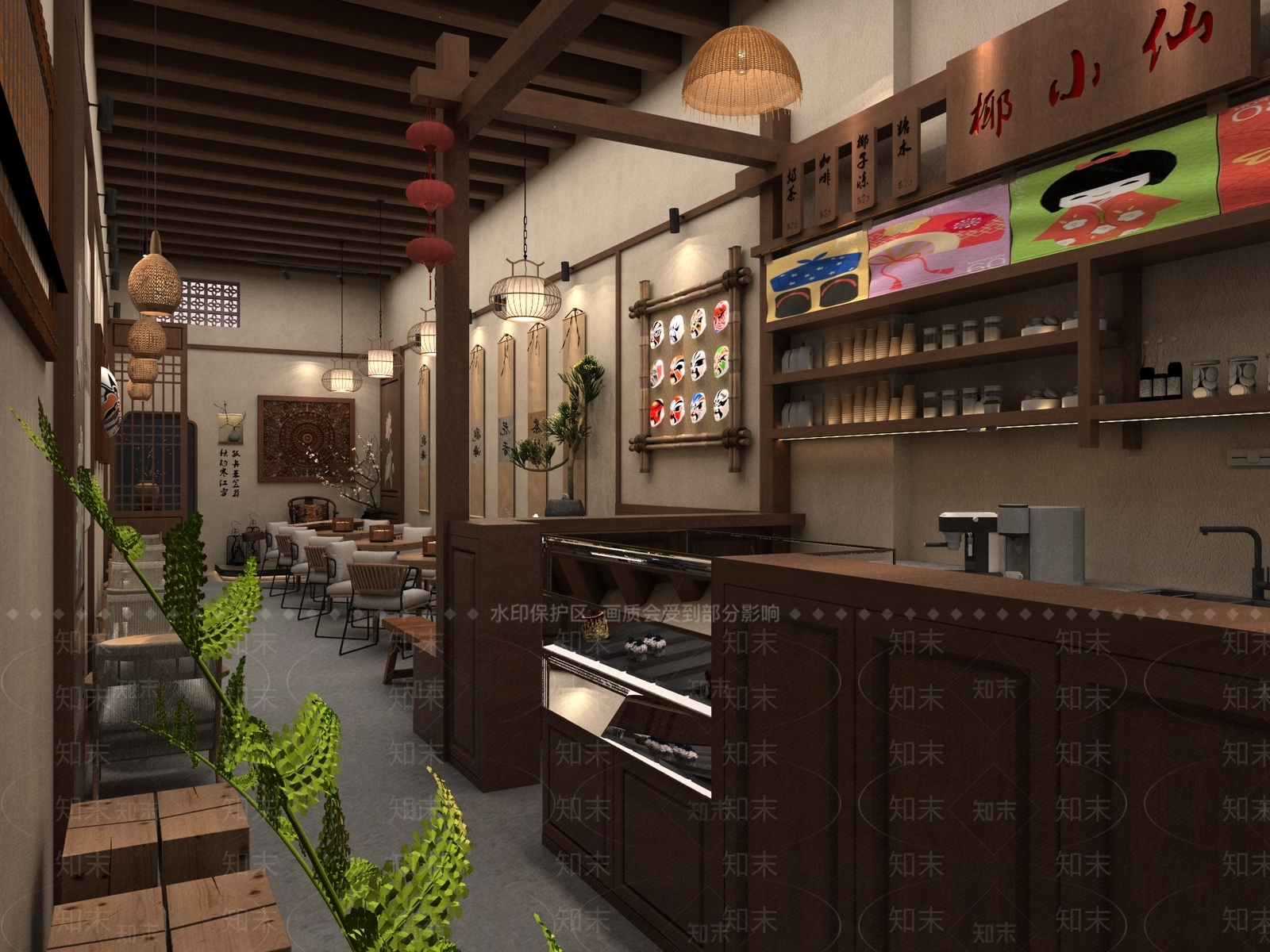 中式复古奶茶店3D模型下载【ID:1192372658】
