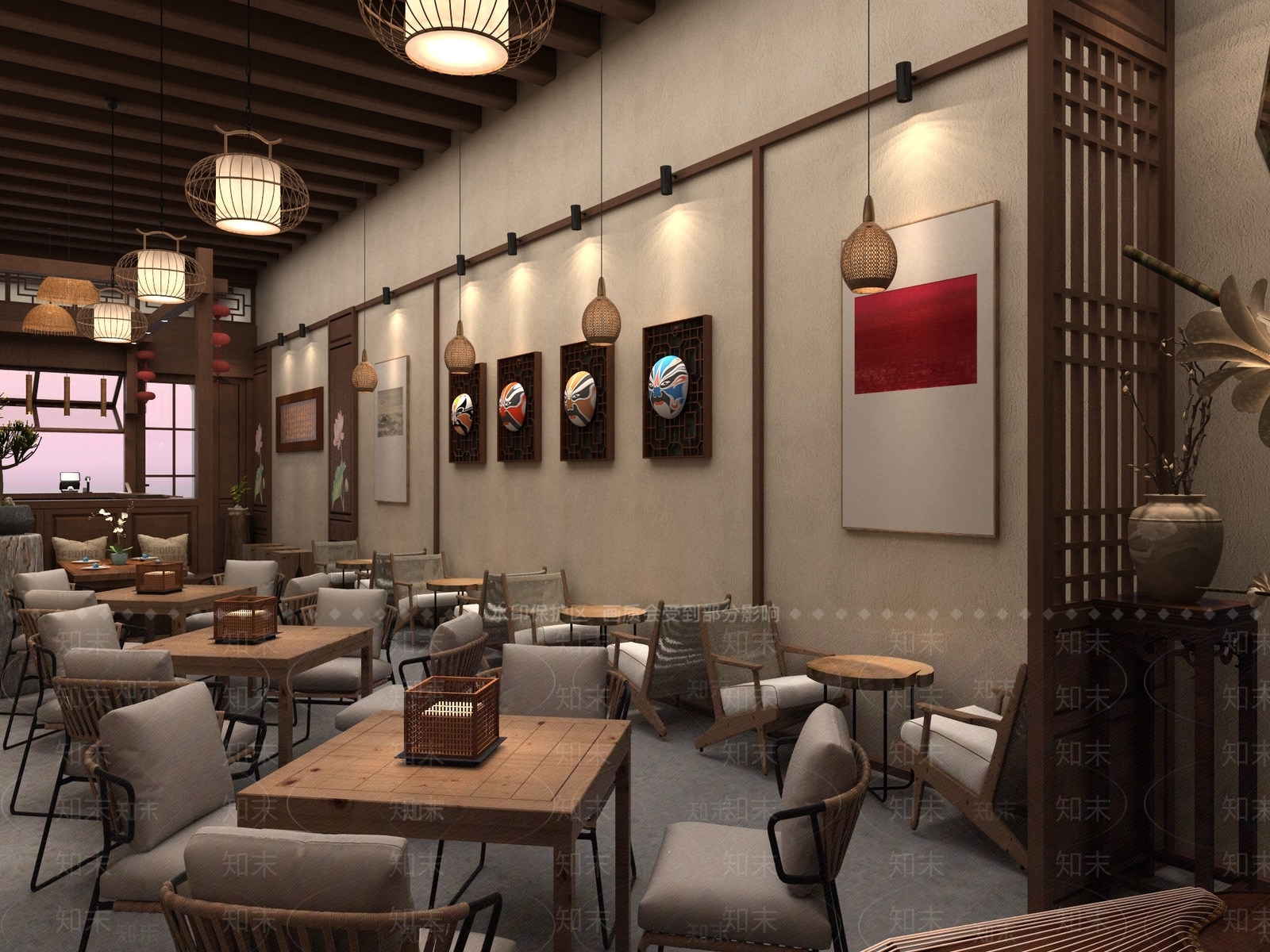 中式复古奶茶店3D模型下载【ID:1192372658】