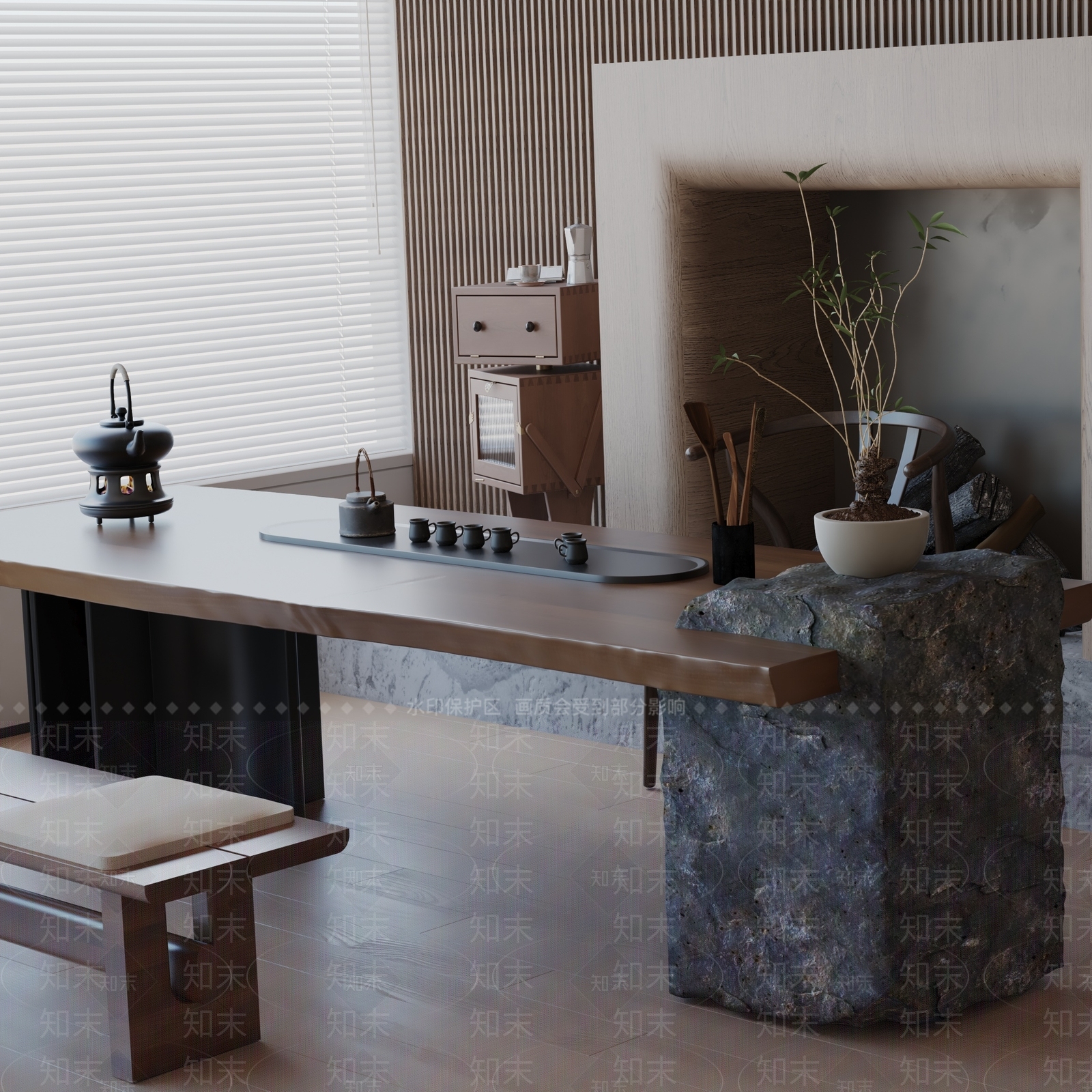 现代茶室3D模型下载【ID:1192377241】