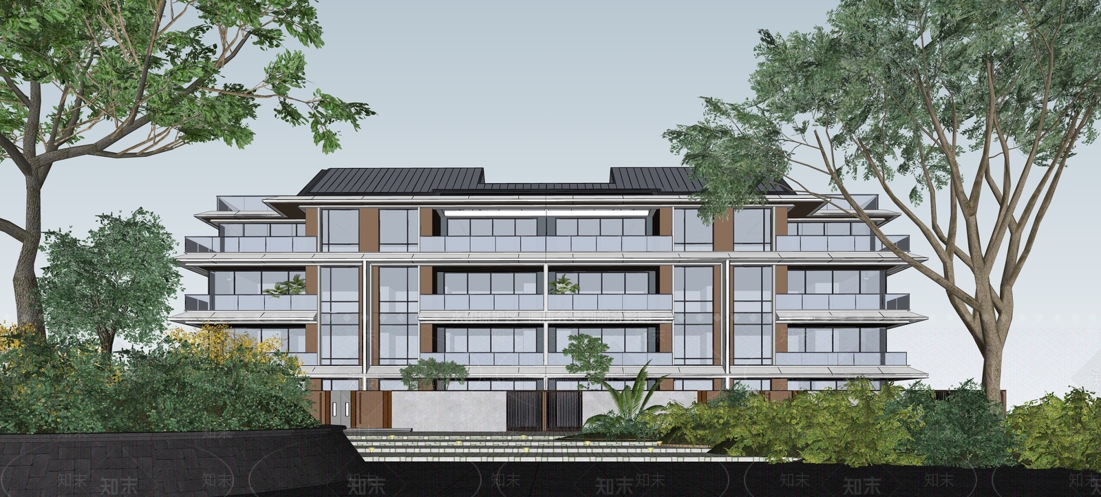 现代多层住宅SU模型下载【ID:1192377666】