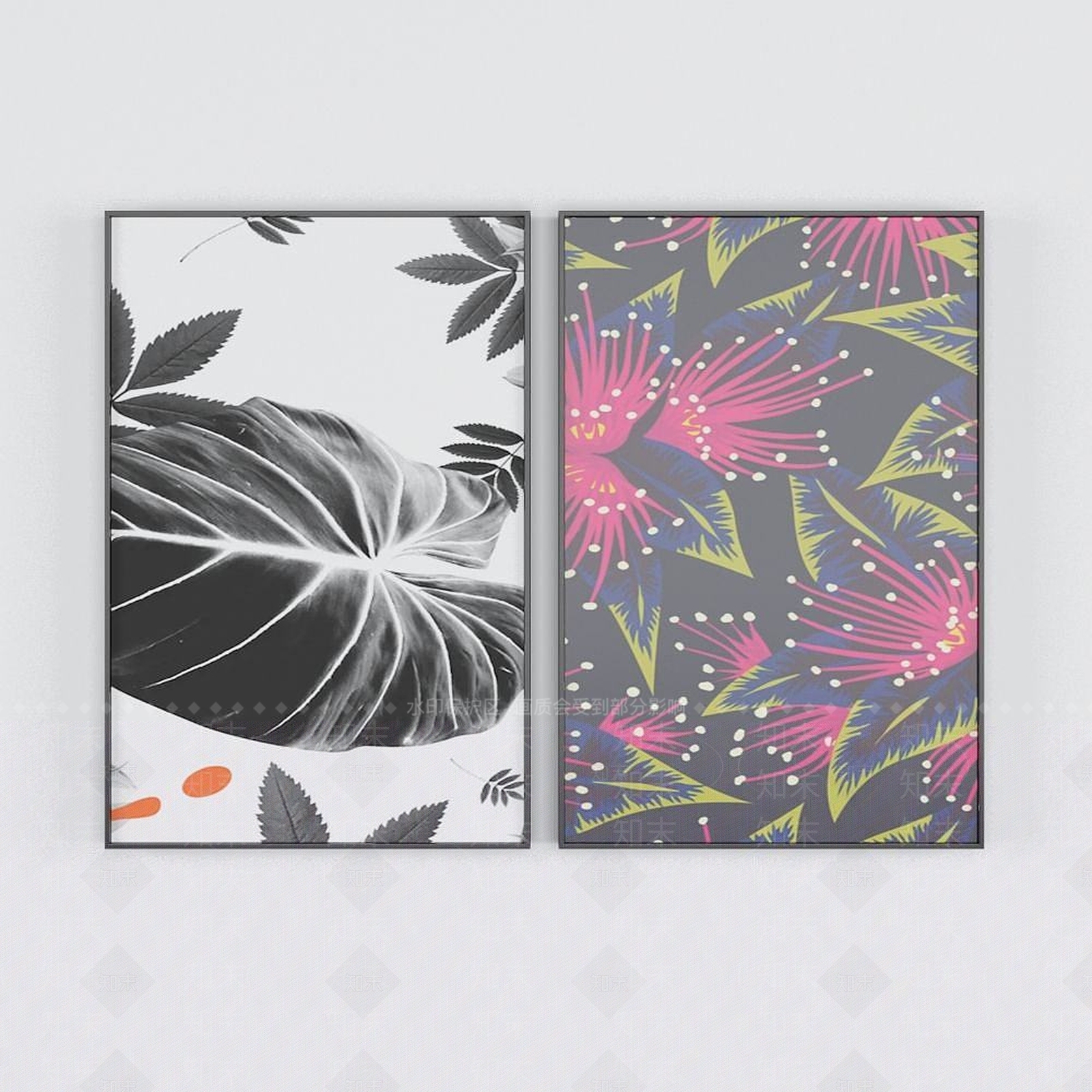 现代黑色荷叶装饰画3D模型下载【ID:1192377872】