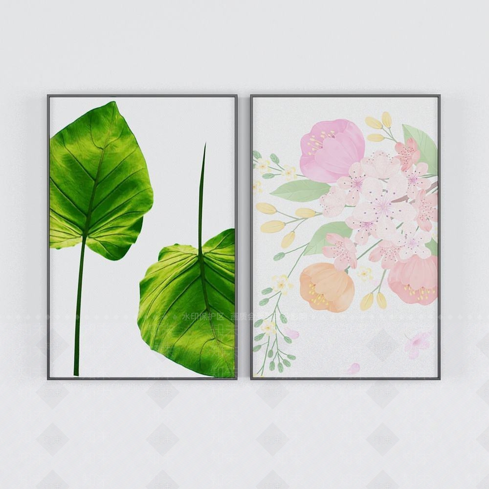 现代树叶装饰挂画3D模型下载【ID:1192380713】