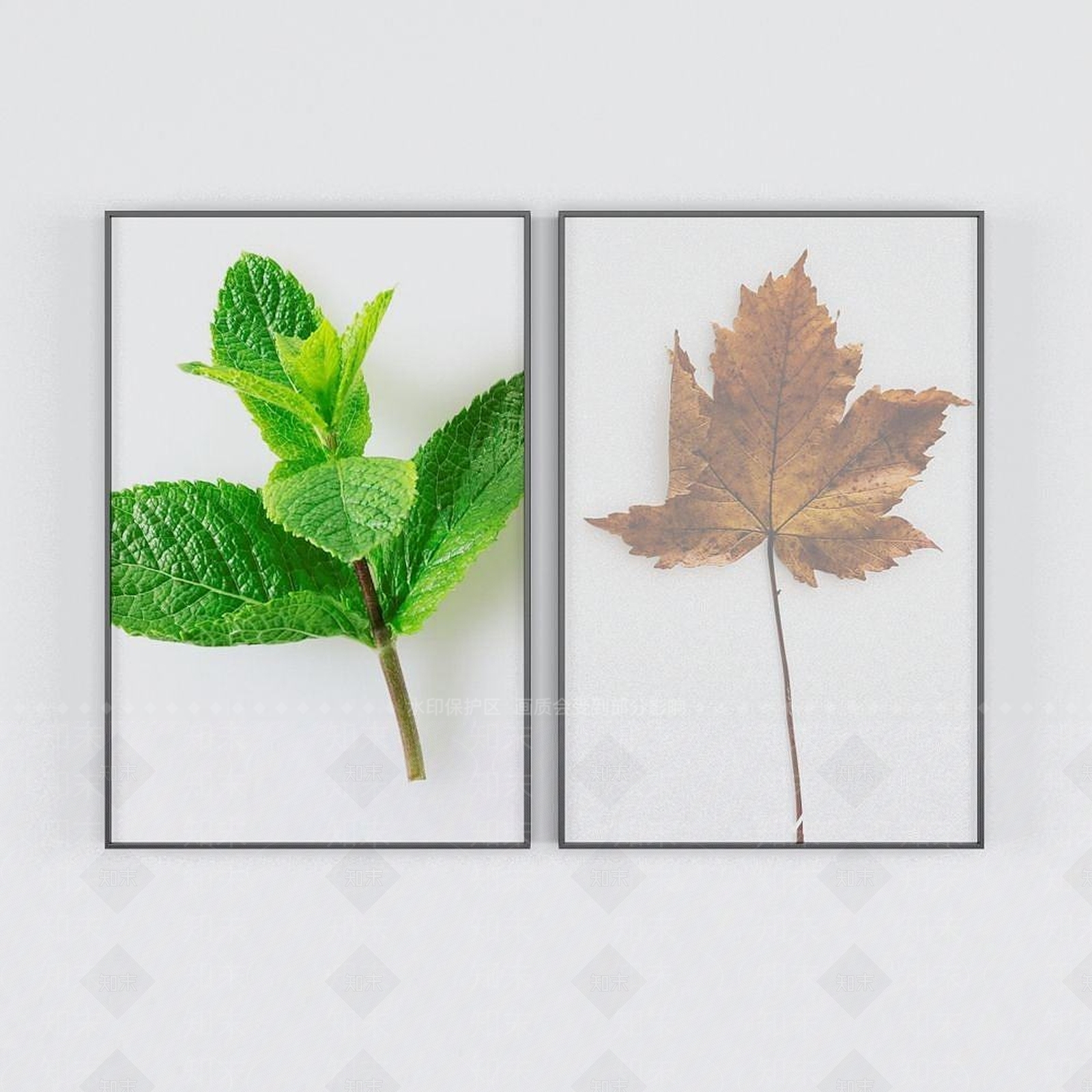 现代树叶装饰挂画3D模型下载【ID:1192380826】