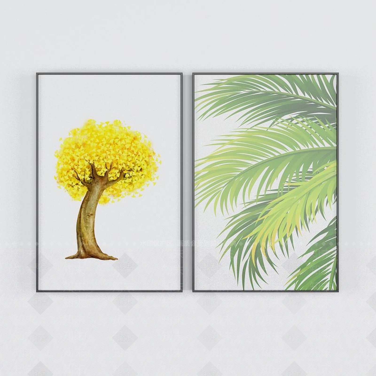 现代小树墙面装饰画3D模型下载【ID:1192385578】