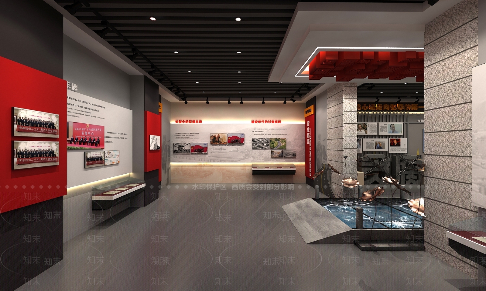 现代复古党建展厅3D模型下载【ID:1192389044】
