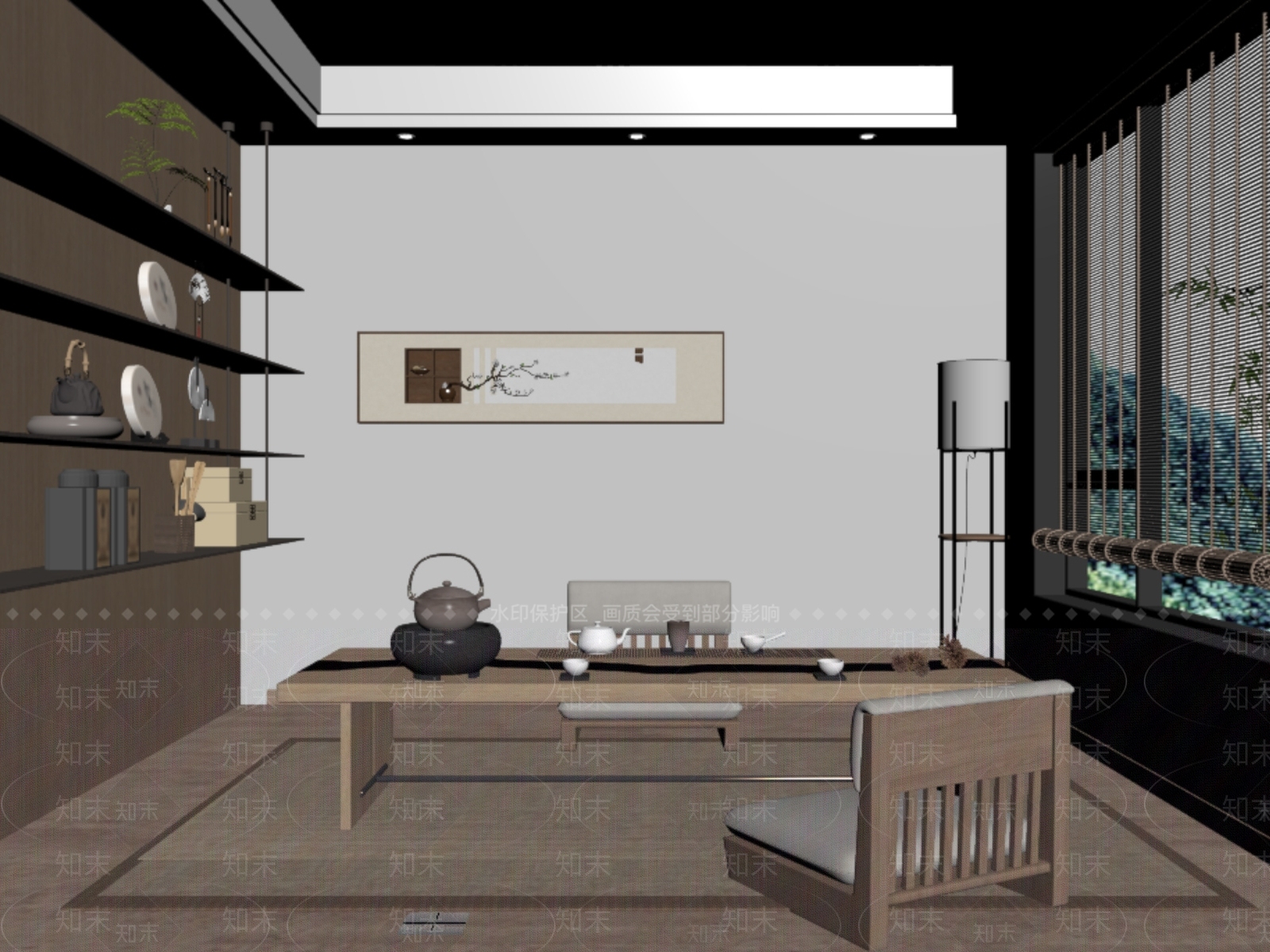 新中式茶室SU模型下载【ID:1192389986】