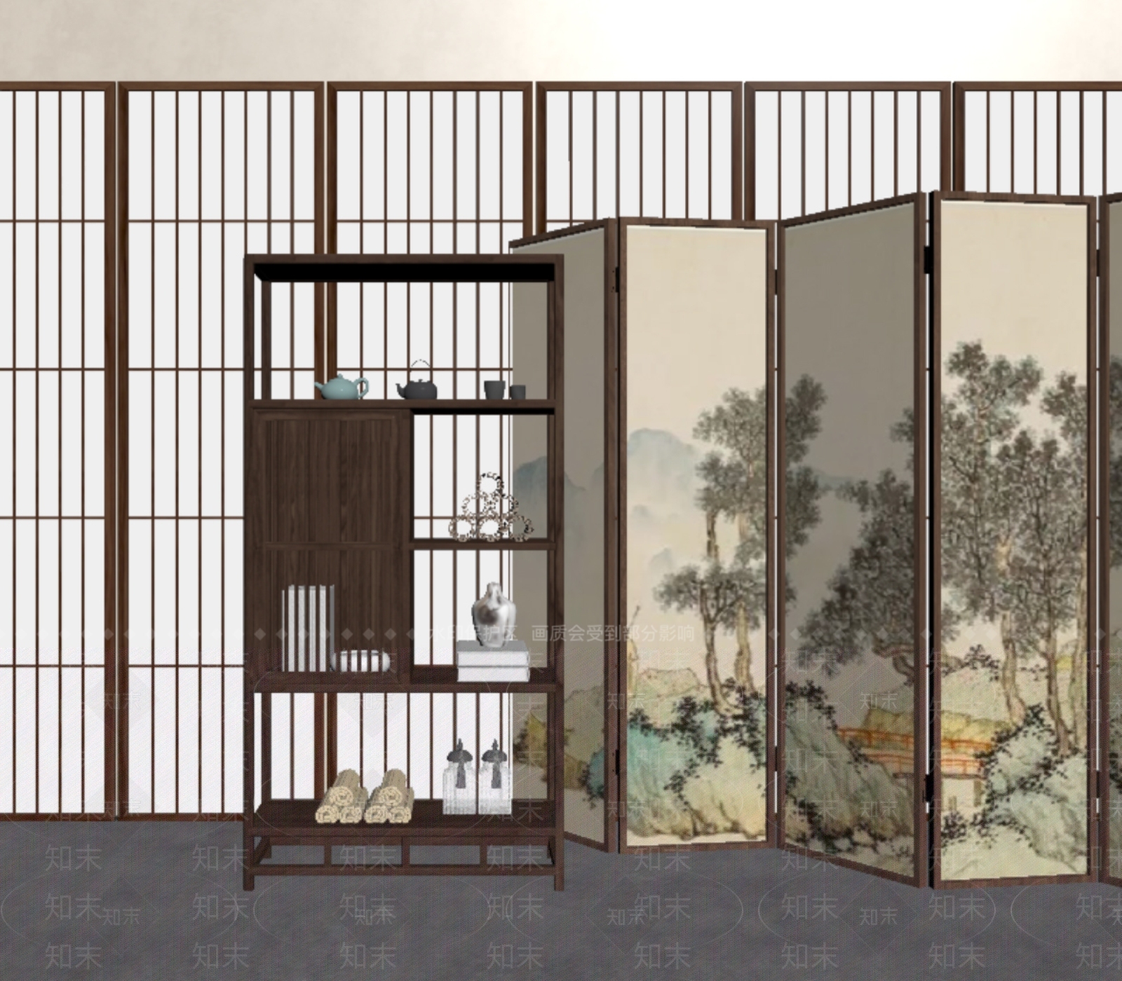 新中式屏风SU模型下载【ID:1192391736】