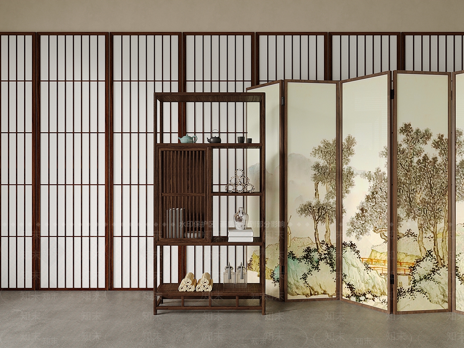 新中式屏风SU模型下载【ID:1192391736】