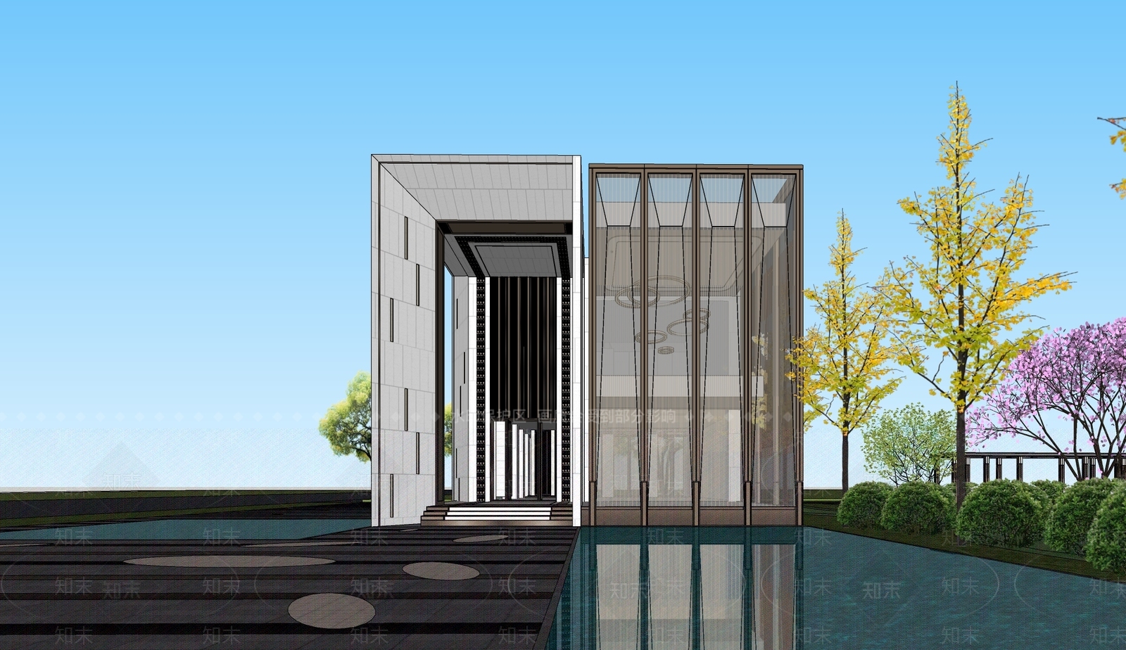 现代售楼处建筑SU模型下载【ID:1192393523】