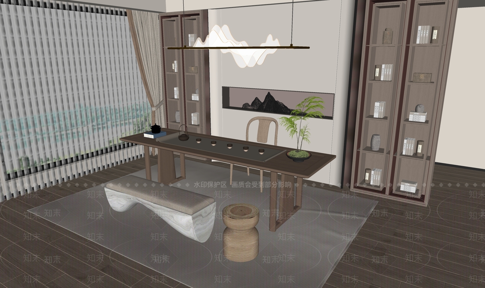 新中式茶室SU模型下载【ID:1192394764】