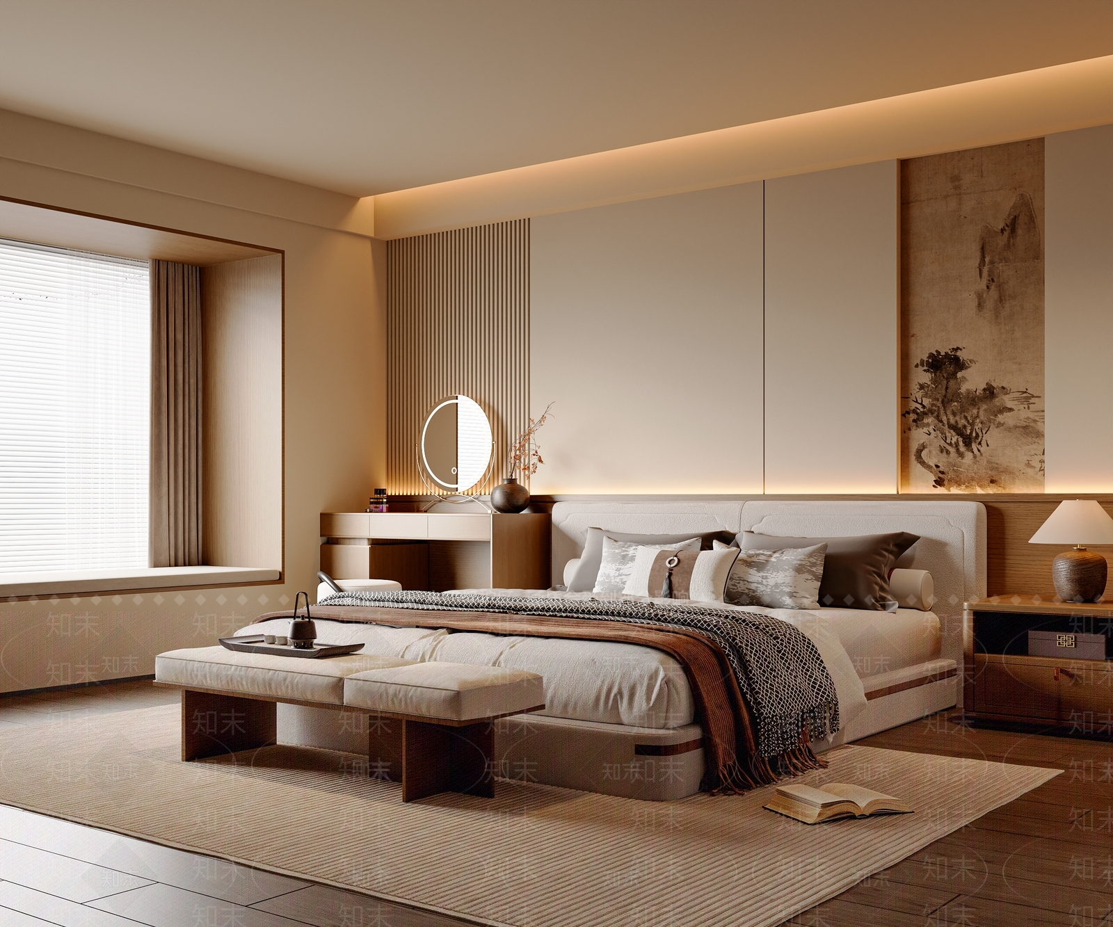 新中式中式宋式卧室3D模型下载【ID:1192397750】